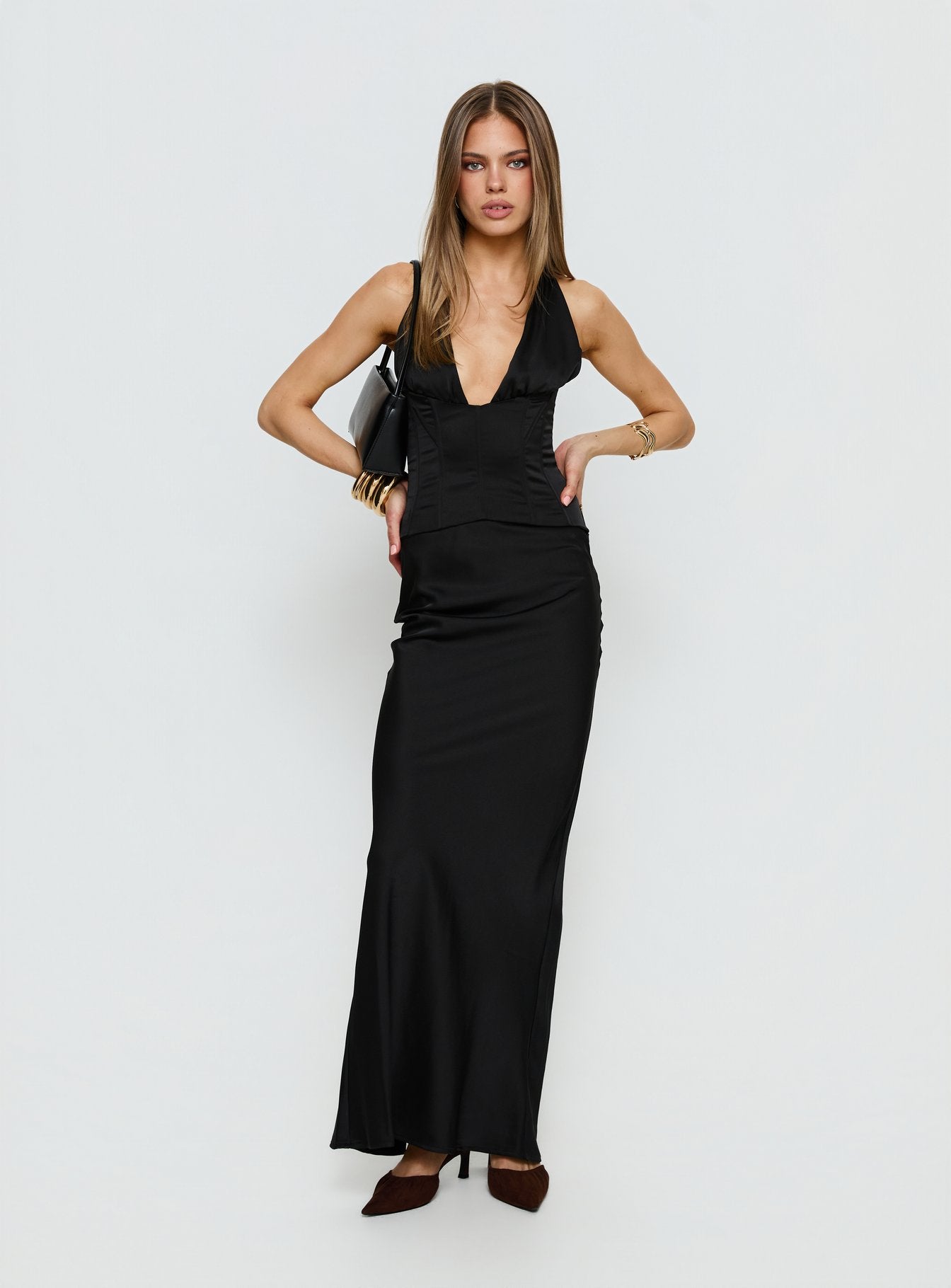 In A Trance Halter Corset Maxi Dress Black - Image 3