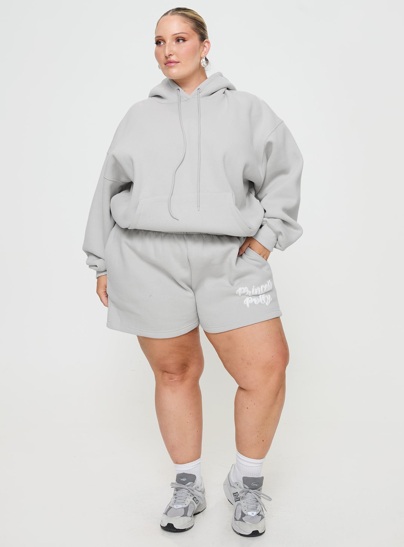 Princess Polly Track Shorts Puff Text Grey Curve - Image 3