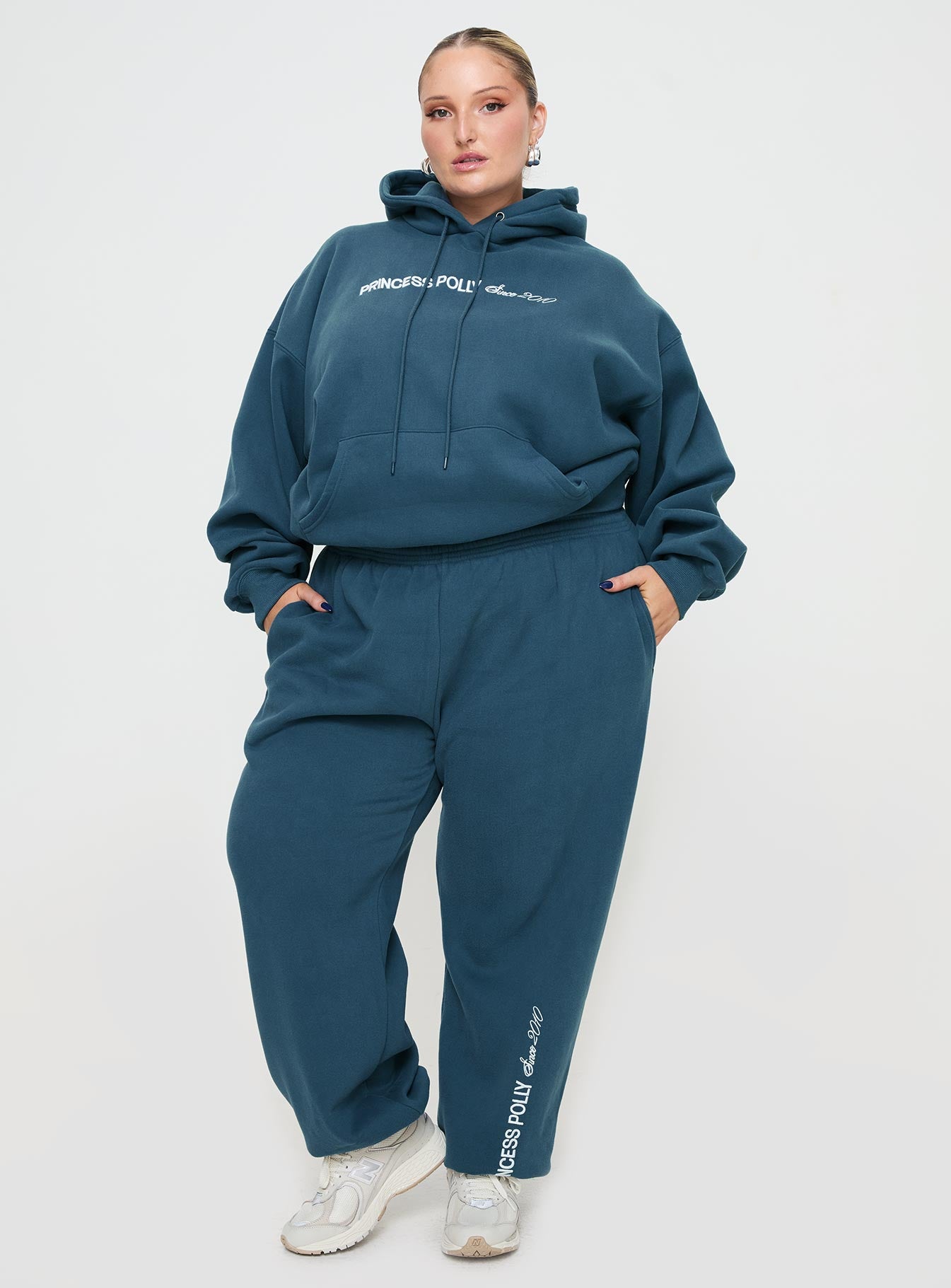 Princess Polly Hooded Sweatshirt Block / Cursive Text Slate Curve - Image 3