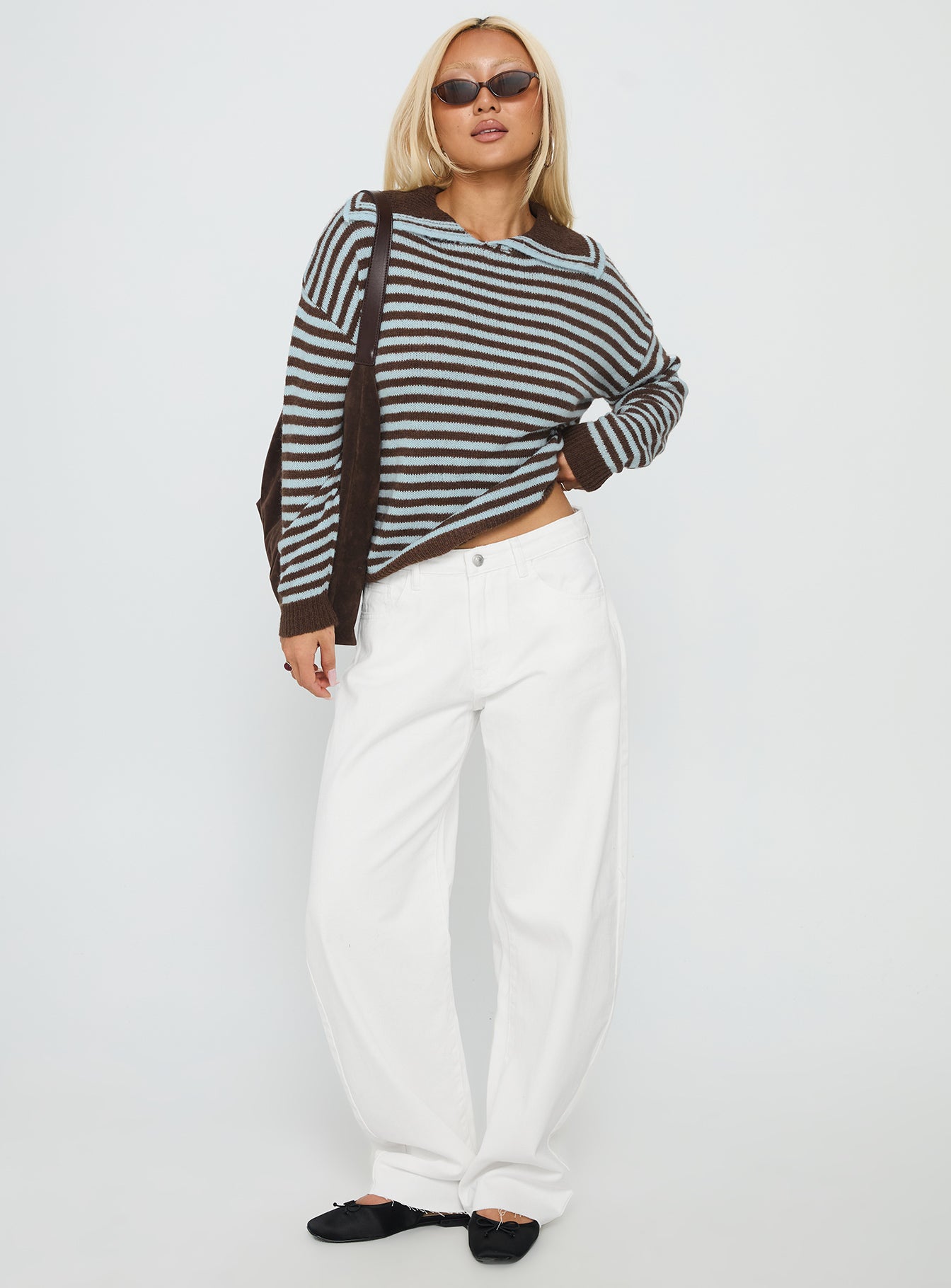 Kaio Mid Rise Barrel Leg Denim Jeans White - Image 3