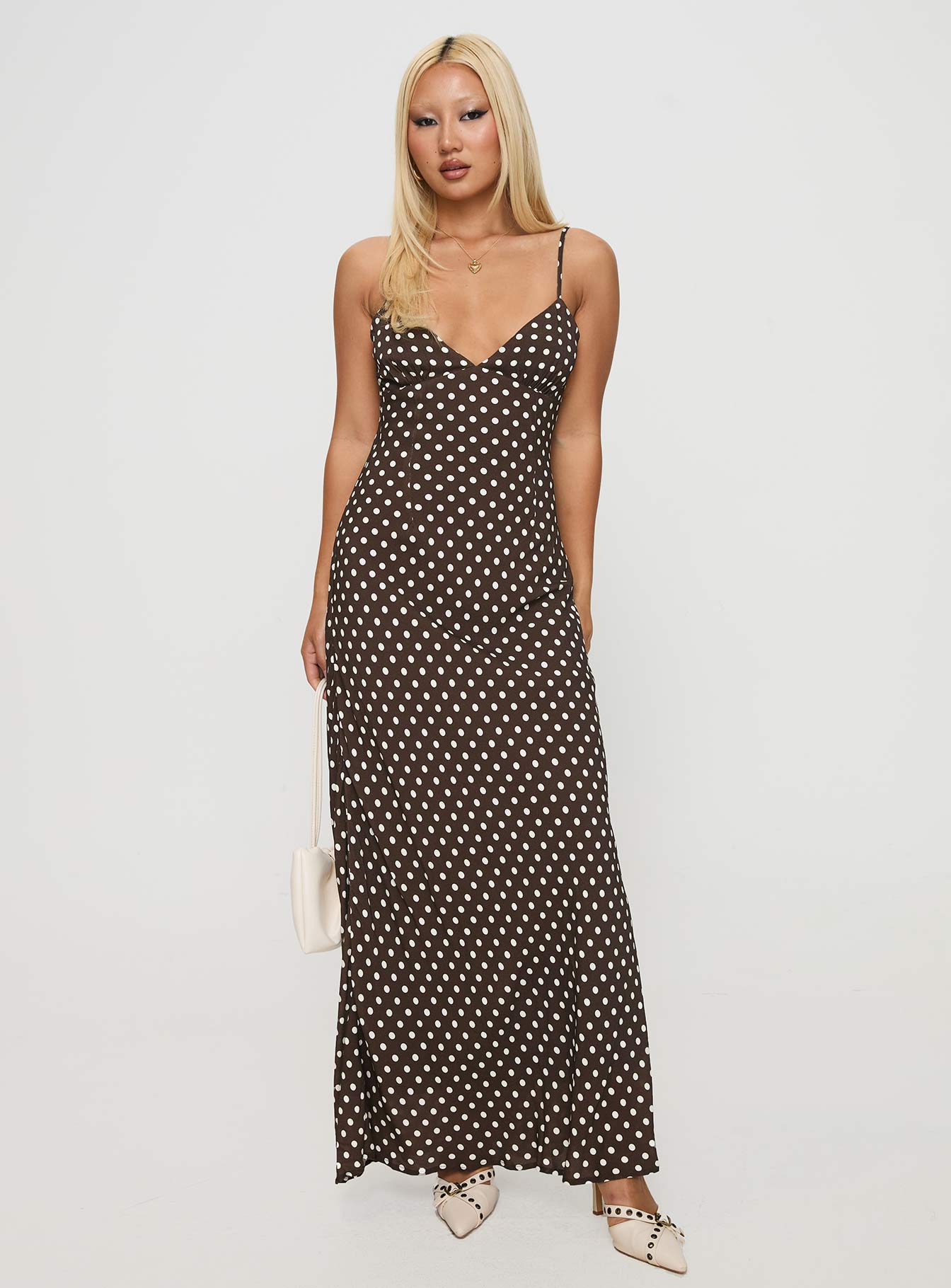 Jorjana Maxi Dress Brown / White Polka Dot - Image 3