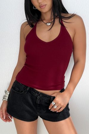 Sentiment V Neck Cami Top Burgundy
