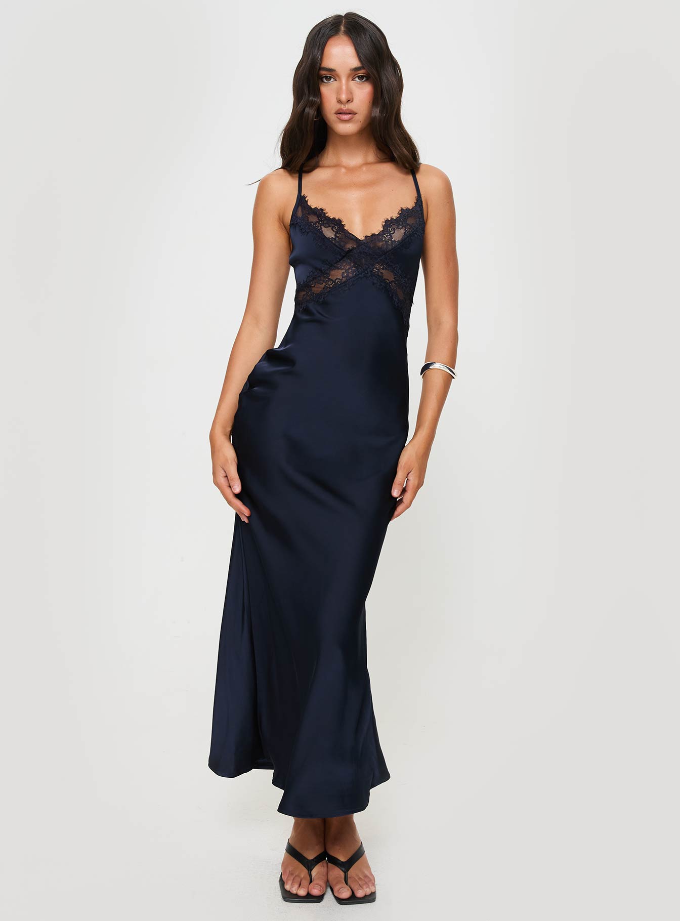 Treasure Bias Cut Maxi Dress Navy - Image 2