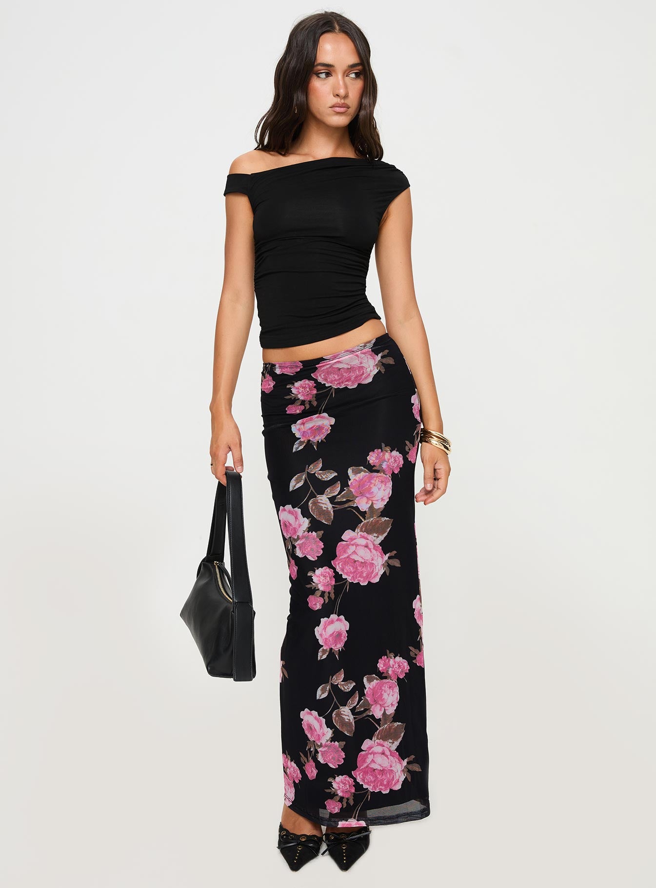 Modalla Maxi Skirt Black Floral - Image 3