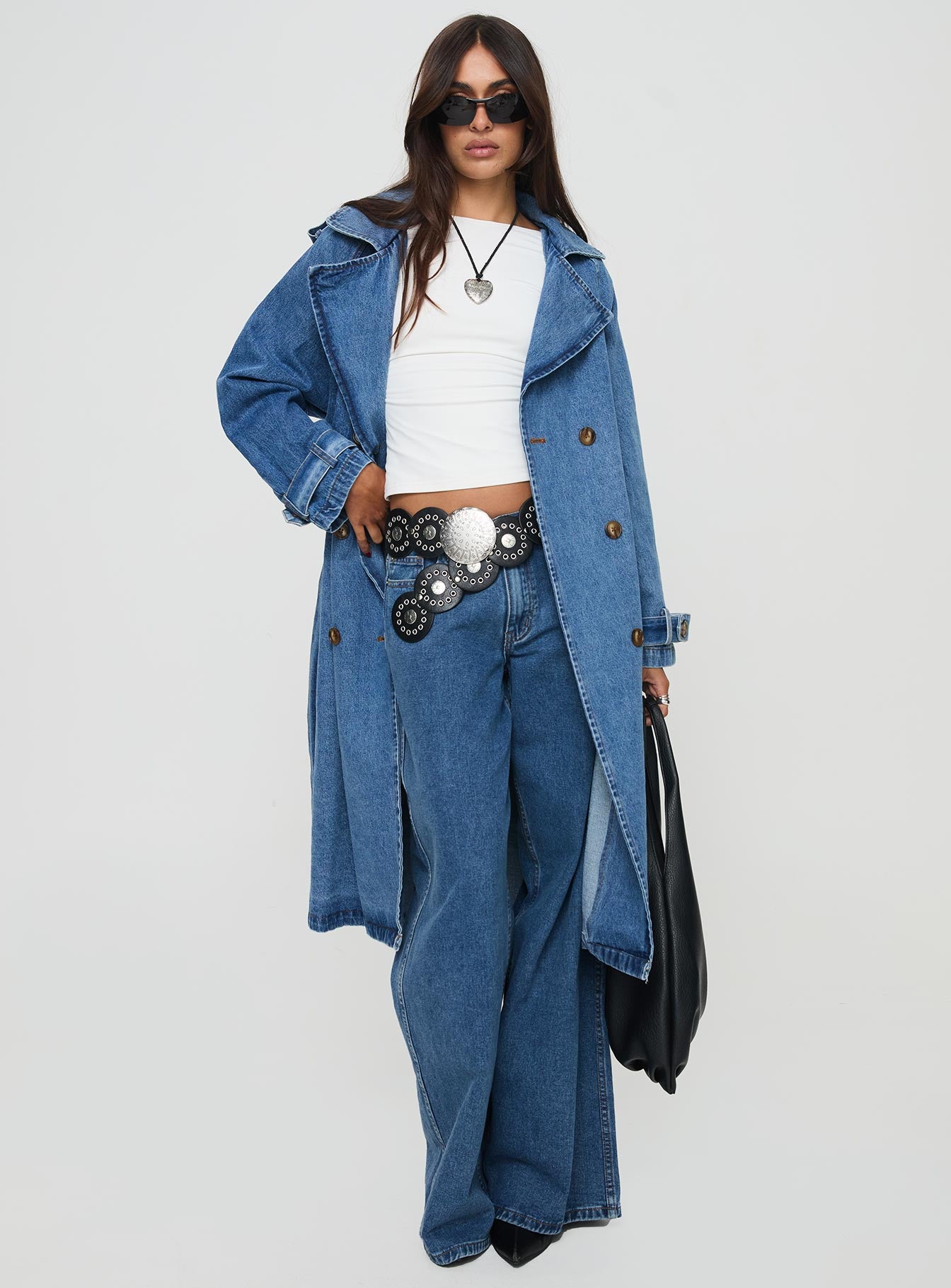 Honeyed Denim Trench Coat Mid Wash - Image 3
