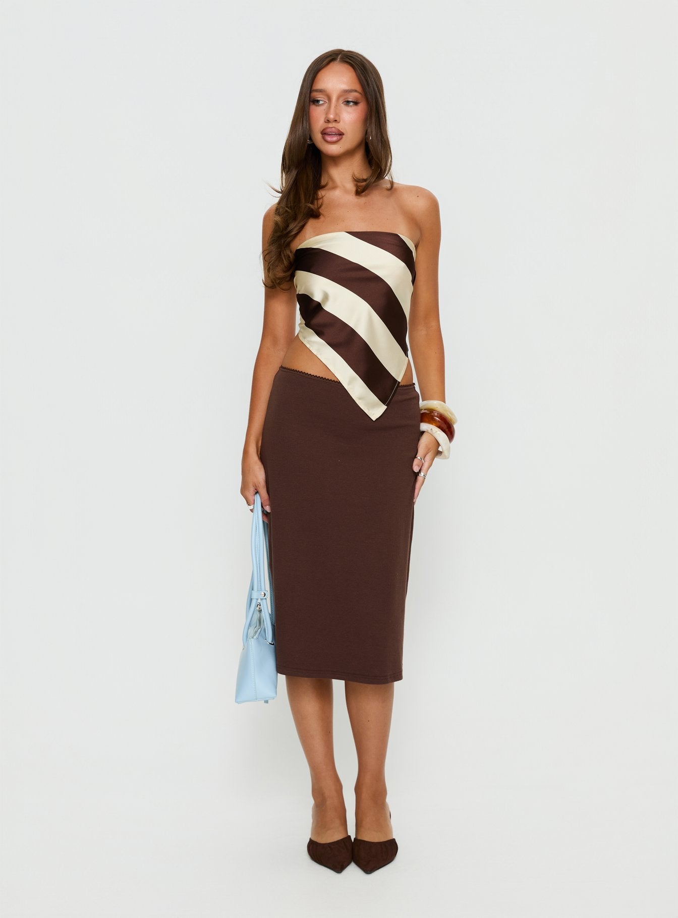 Lailana Tie Back Strapless Scarf Top Brown Stripe - Image 3