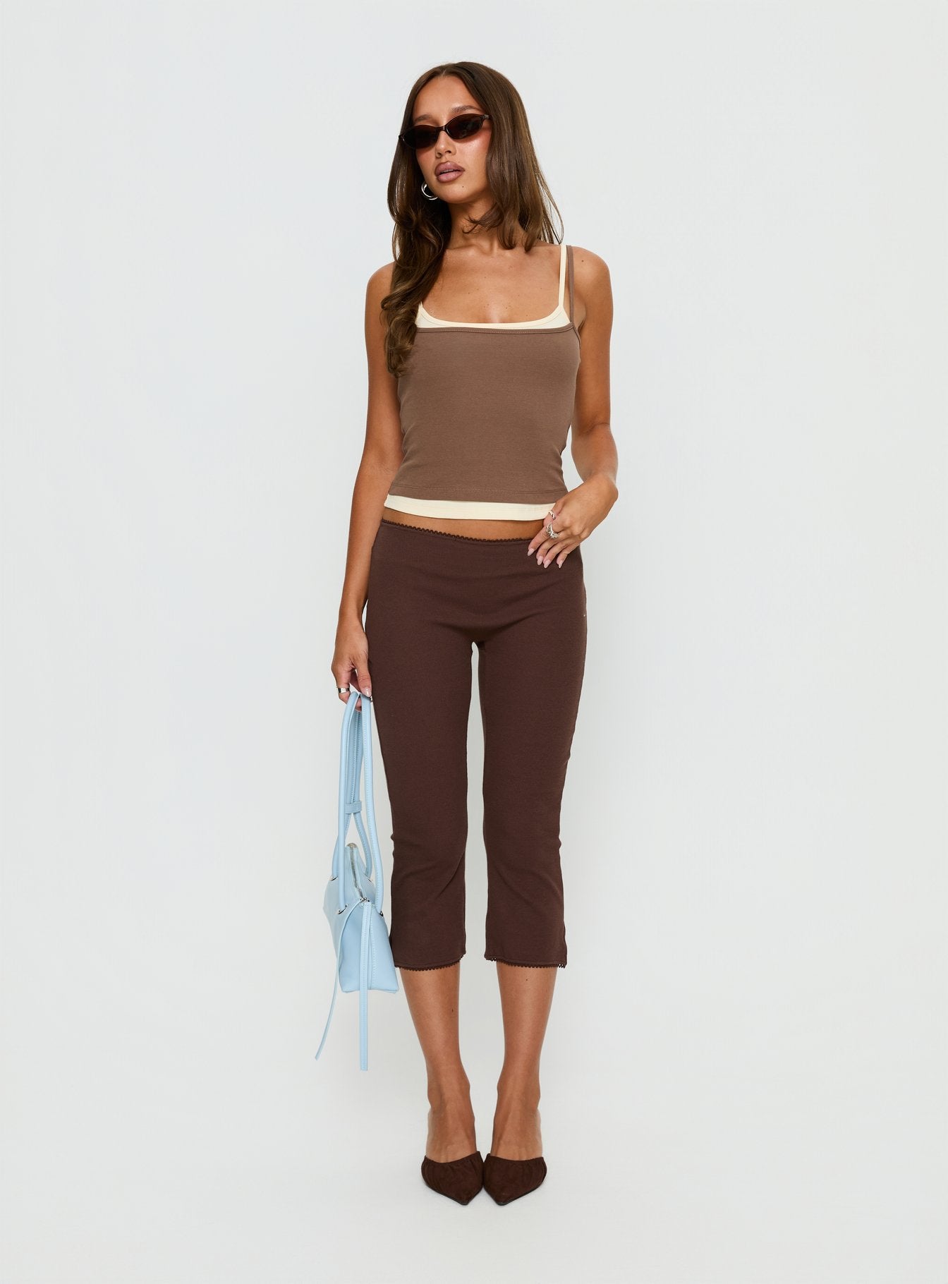 Maeka Layered Jersey Tank Top Brown / Cream - Image 3