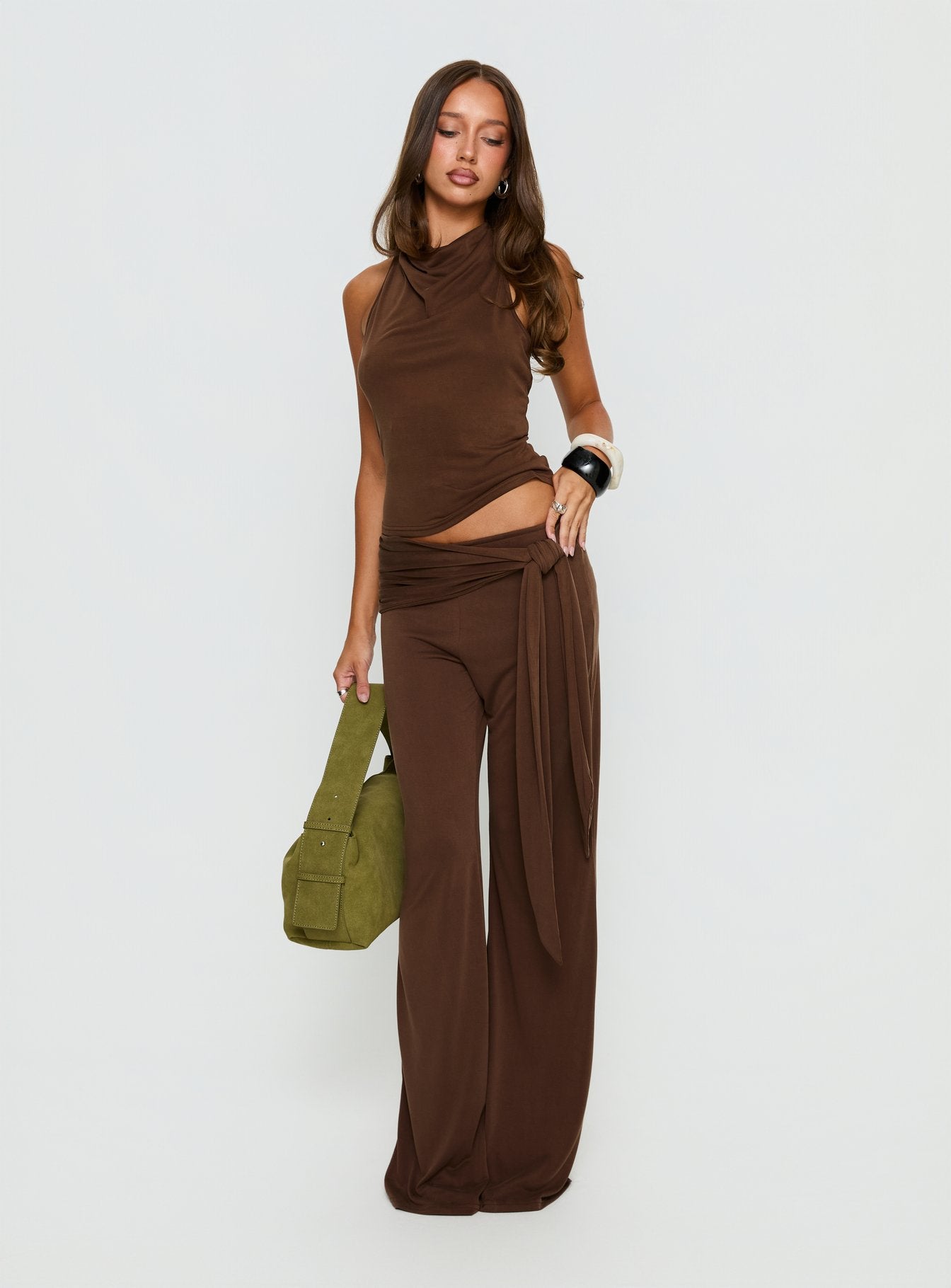 Katiana High Neck Cowl Top Brown - Image 3