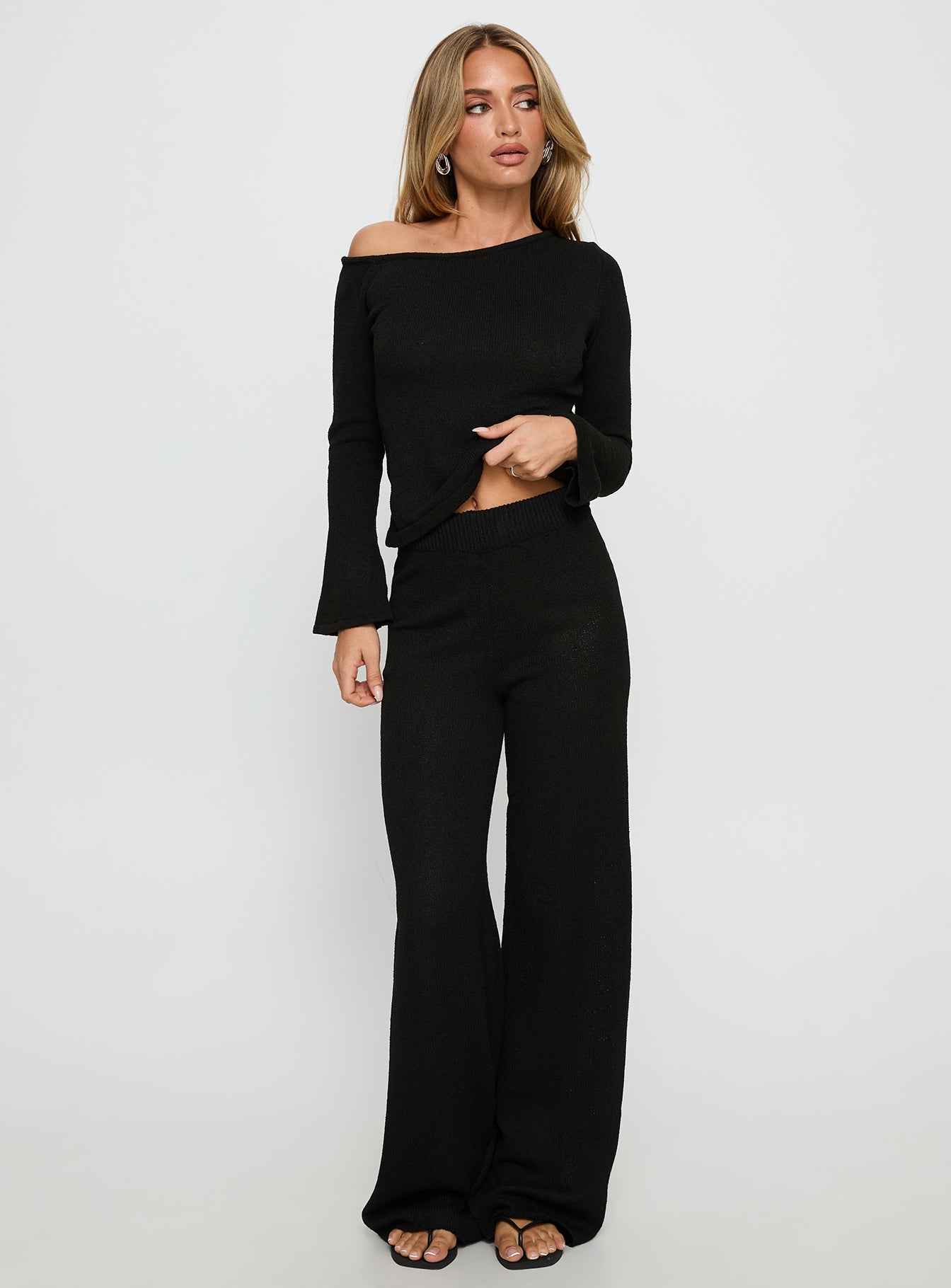 Jaede Off Shoulder Knit Sweater Black - Image 2