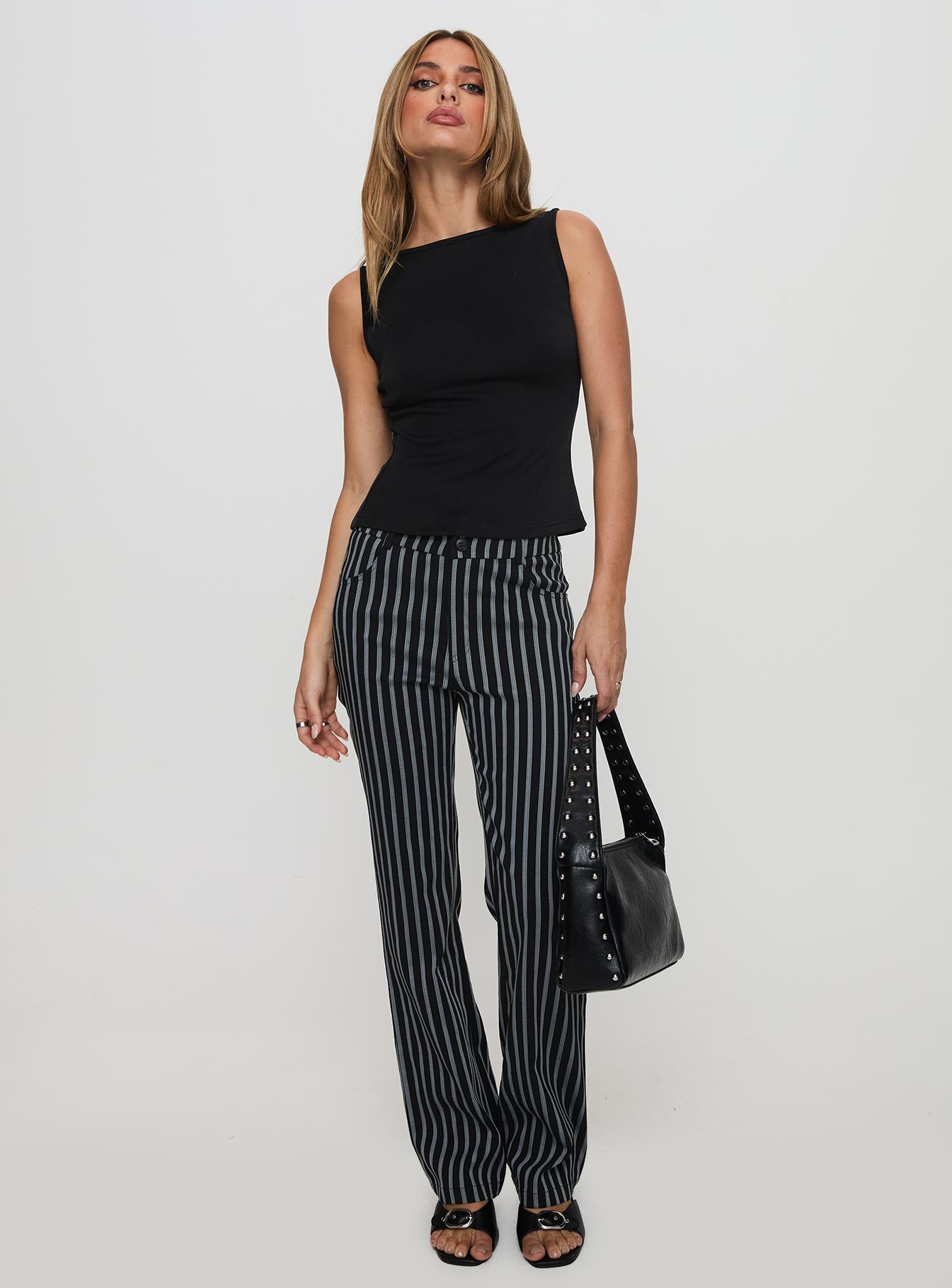 Allude Low Waist Pinstripe Pant Black - Image 3