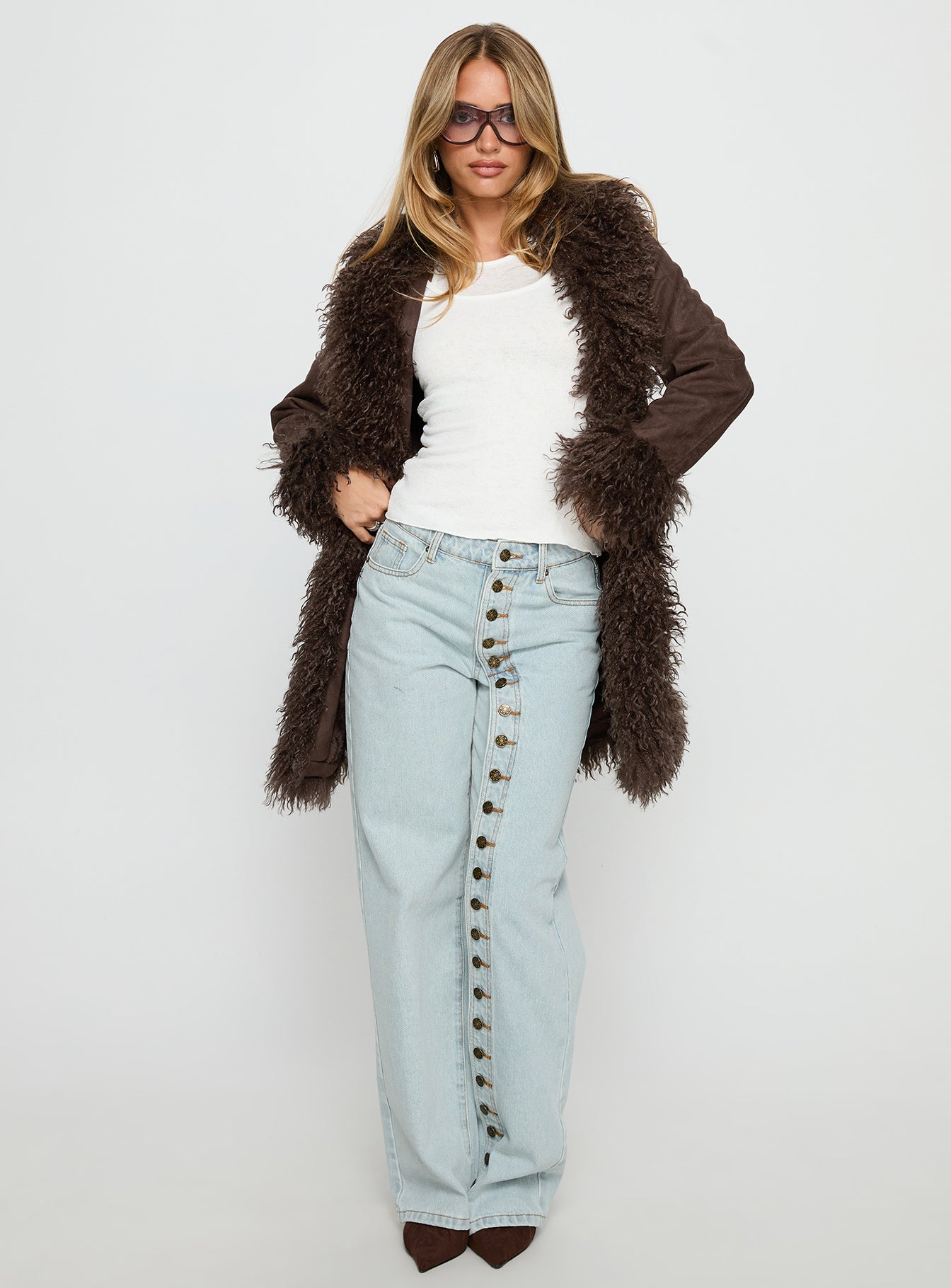 Josefina Faux Fur Detail Jacket Chocolate - Image 3