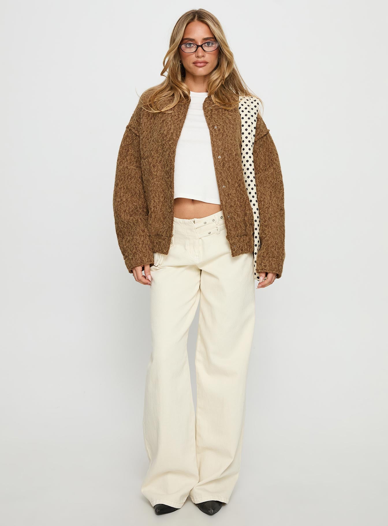 Kemberly Soft Textured Bomber Jacket Brown - Image 3