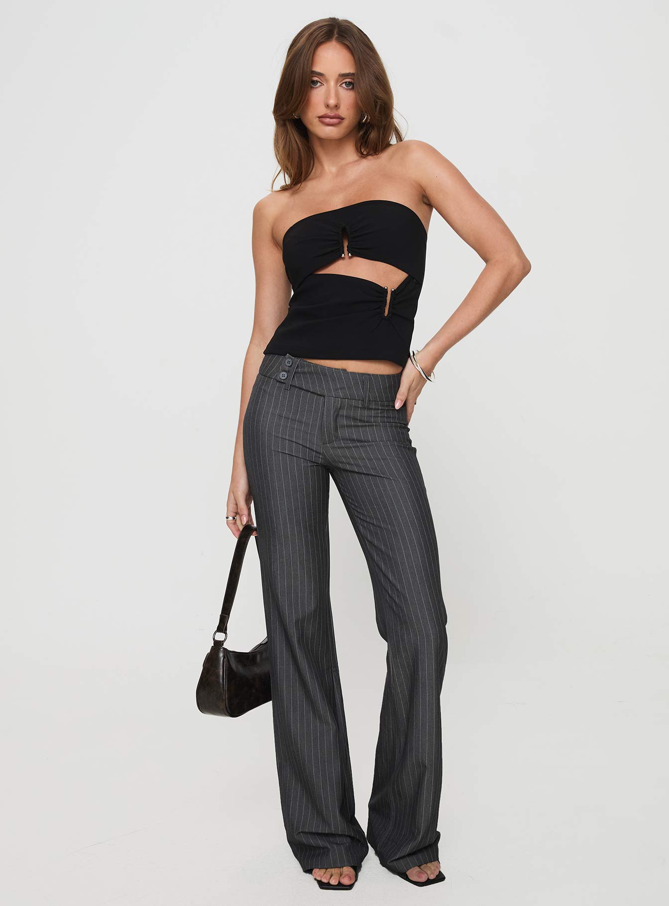 Kinkirk Flared Pants Grey Pinstripe - Image 3