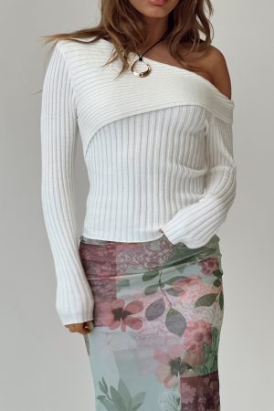 Jaybell Cold Shoulder Sweater White