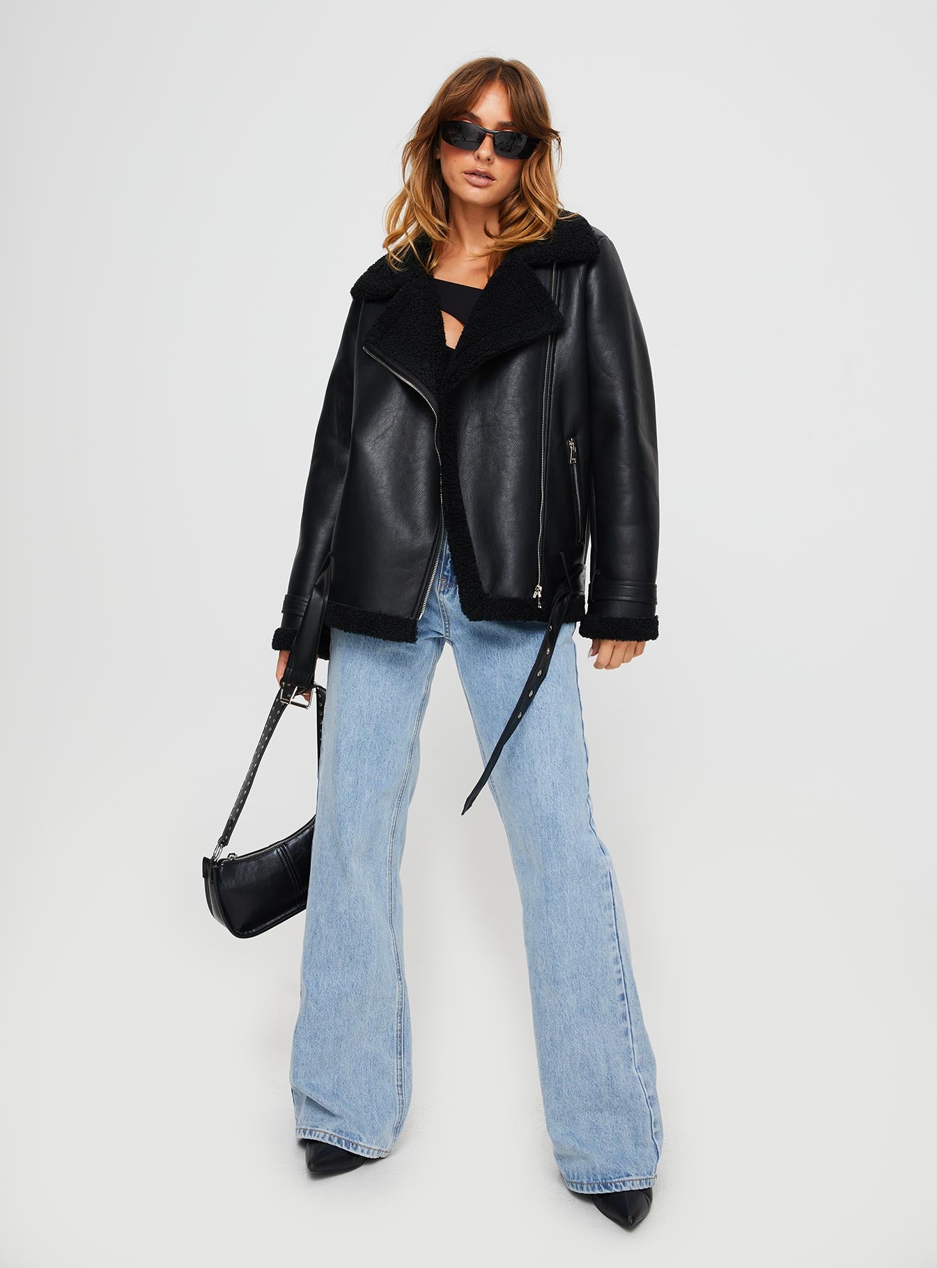 Maudie Shearling Faux Leather Jacket Black - Image 5