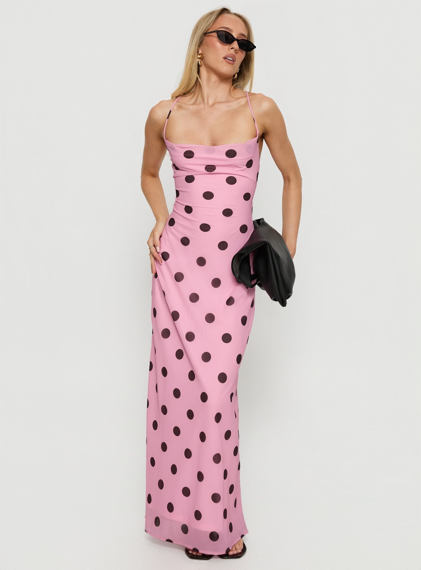 Celena Maxi Dress Pink / Brown Polka Dot - Image 3