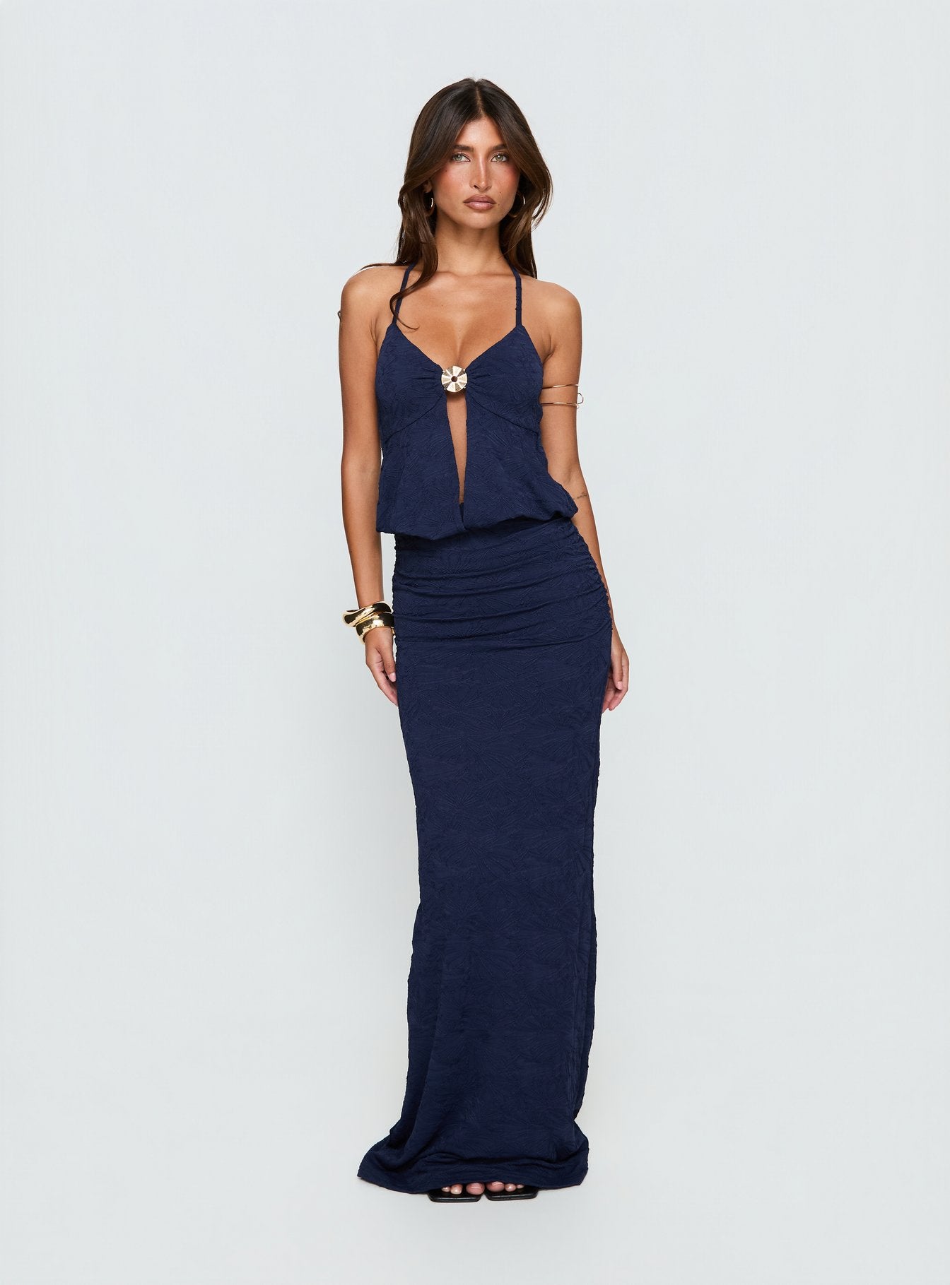 Sungold Halter Maxi Dress Navy - Image 2