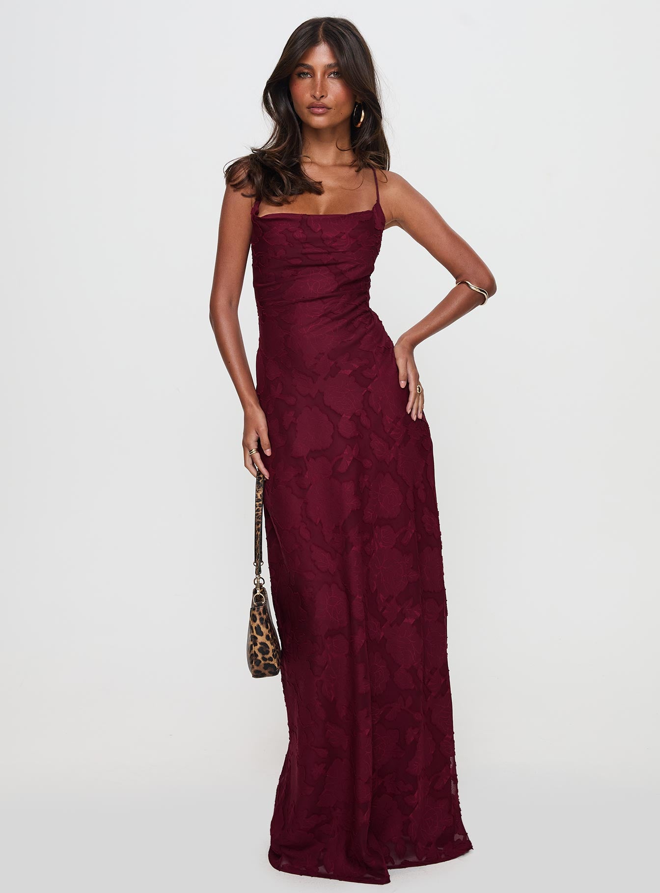 Celena Maxi Dress Burgundy Burnout - Image 3