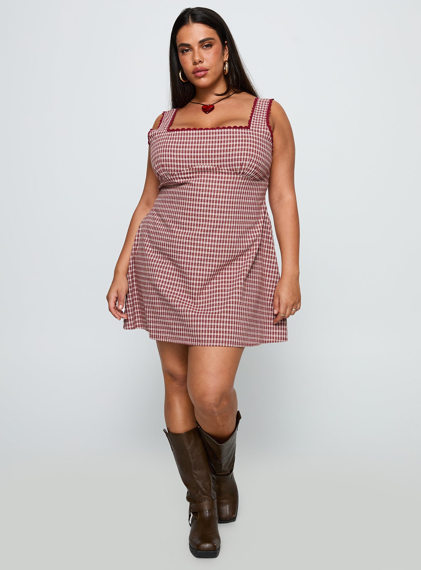 Dasha Mini Dress Red Check Curve - Image 3