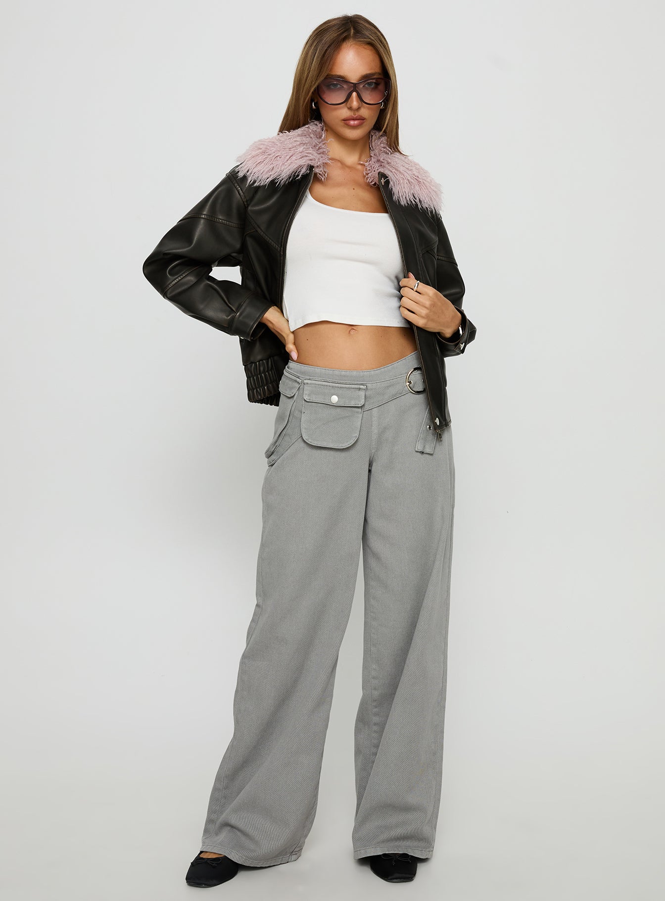 Brittanni Fluffy Collar Jacket Brown / Pink - Image 3
