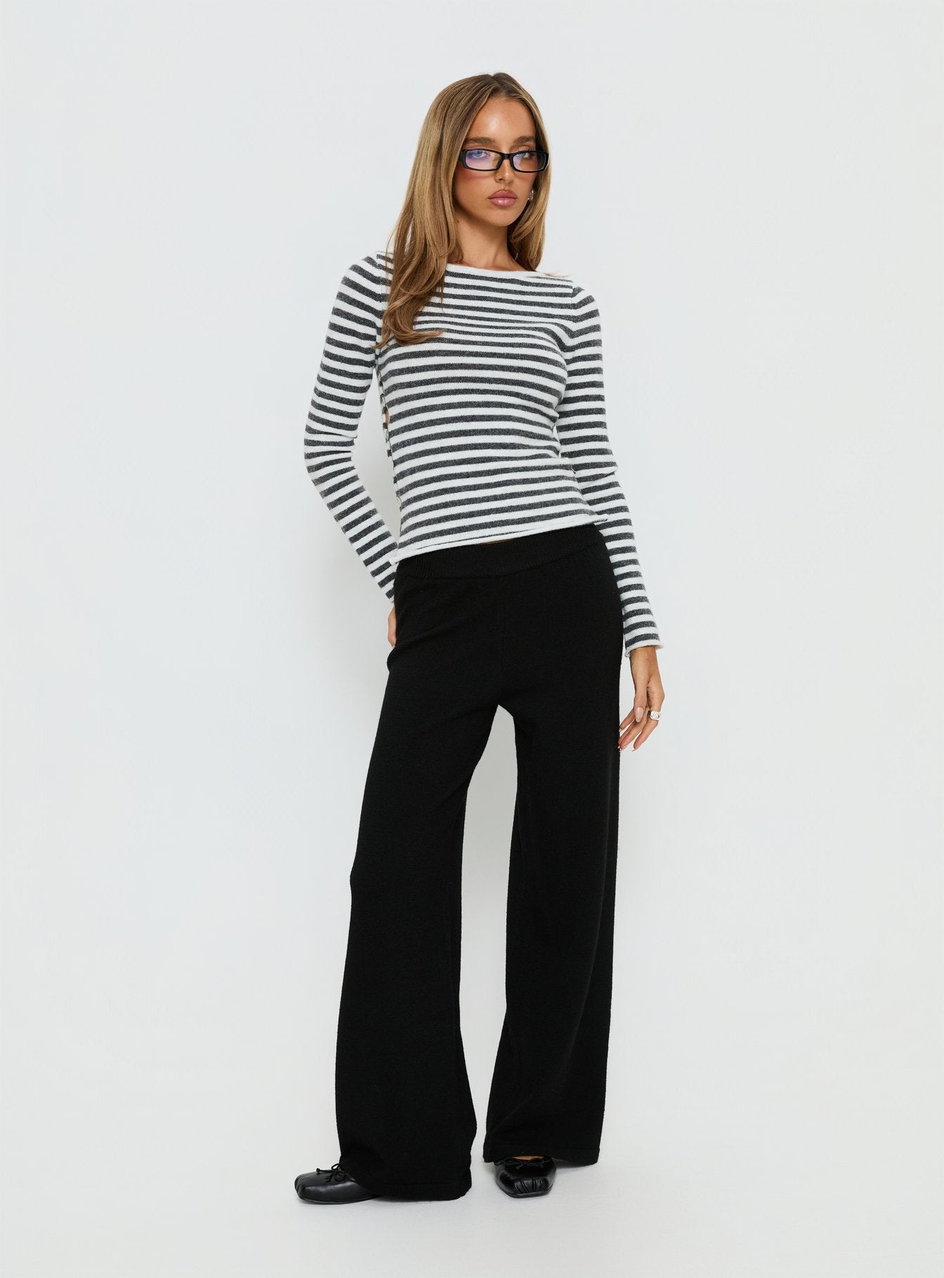Bekki Wide Leg Knit Pant Black - Image 2