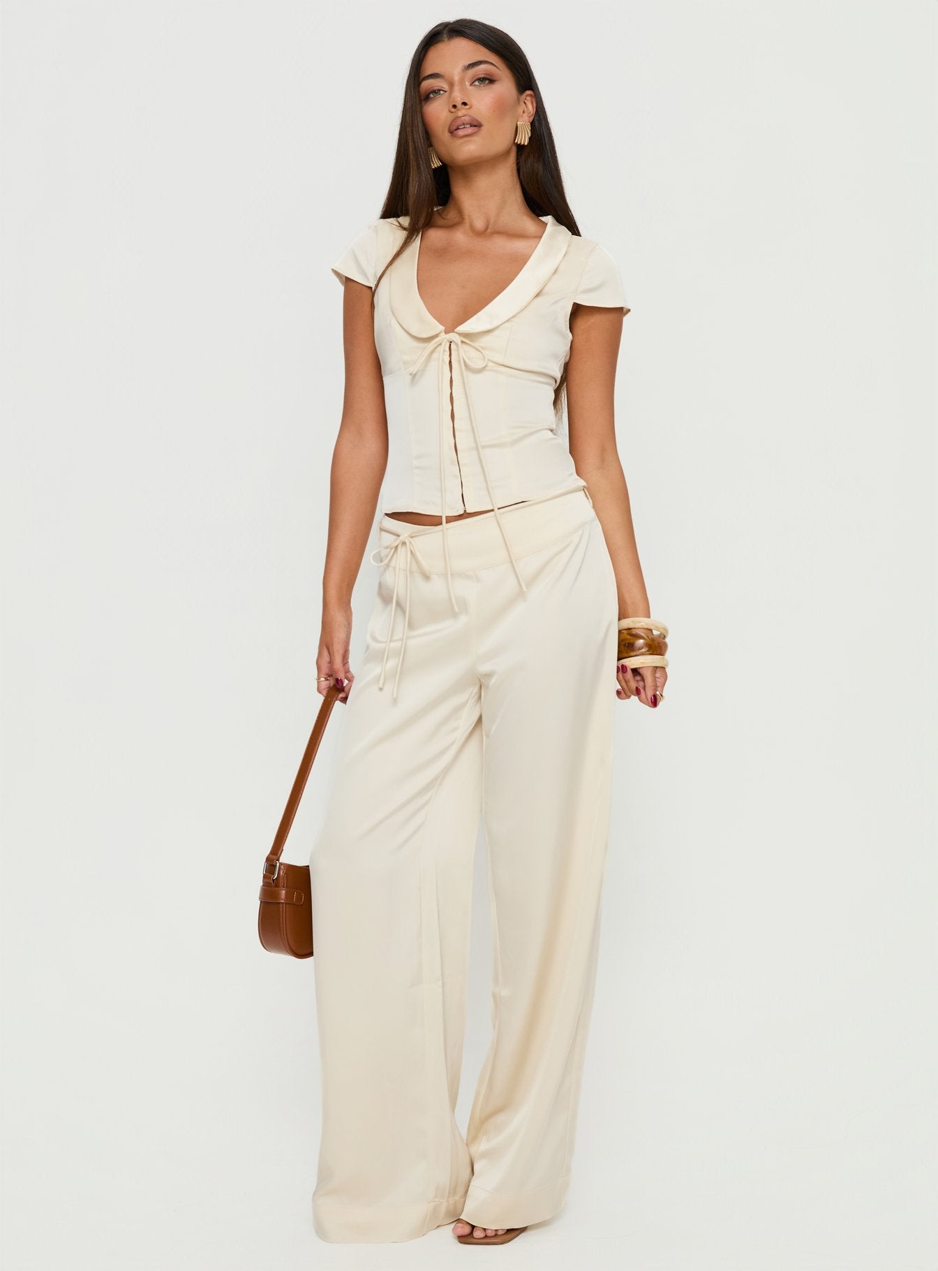Aubrette Satin Collar Top Cream - Image 3