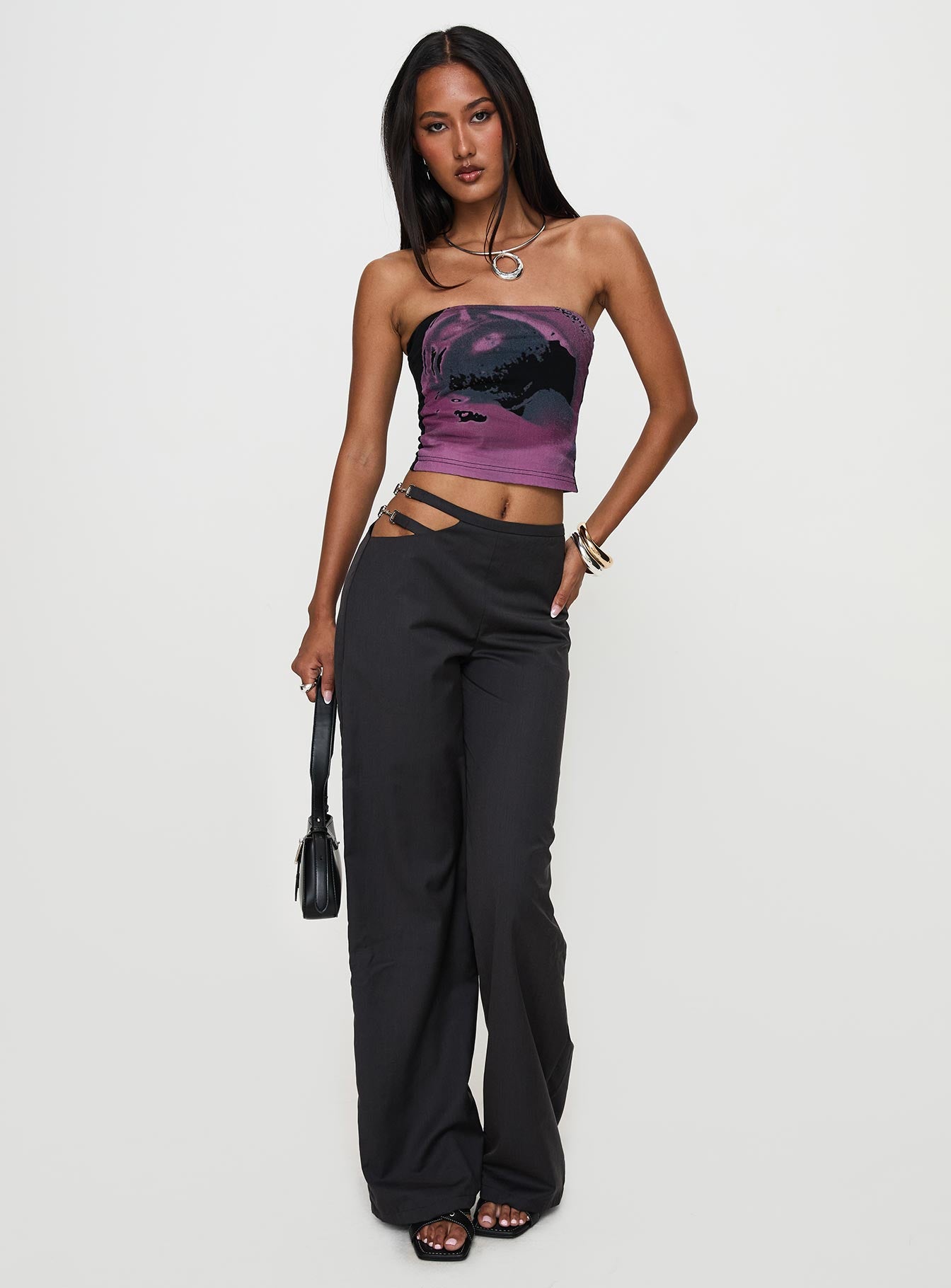 Nights Like This Cut Out Buckle Detail Pants Charcoal - Image 3
