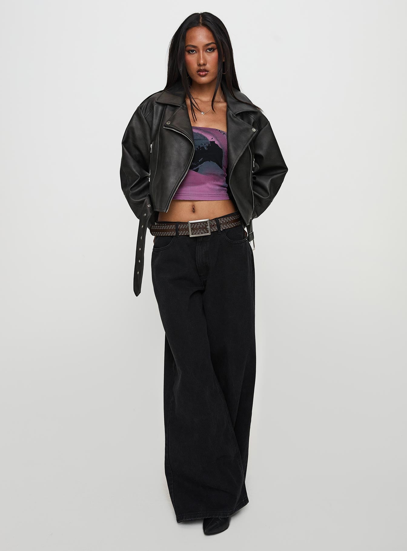 Face The Wind Faux Leather Jacket Grey - Image 2