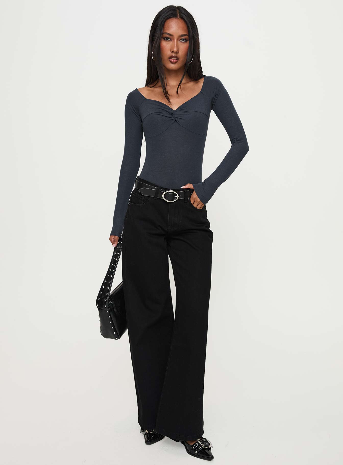 Colemane Mid Rise Wide Leg Jeans Black - Image 2