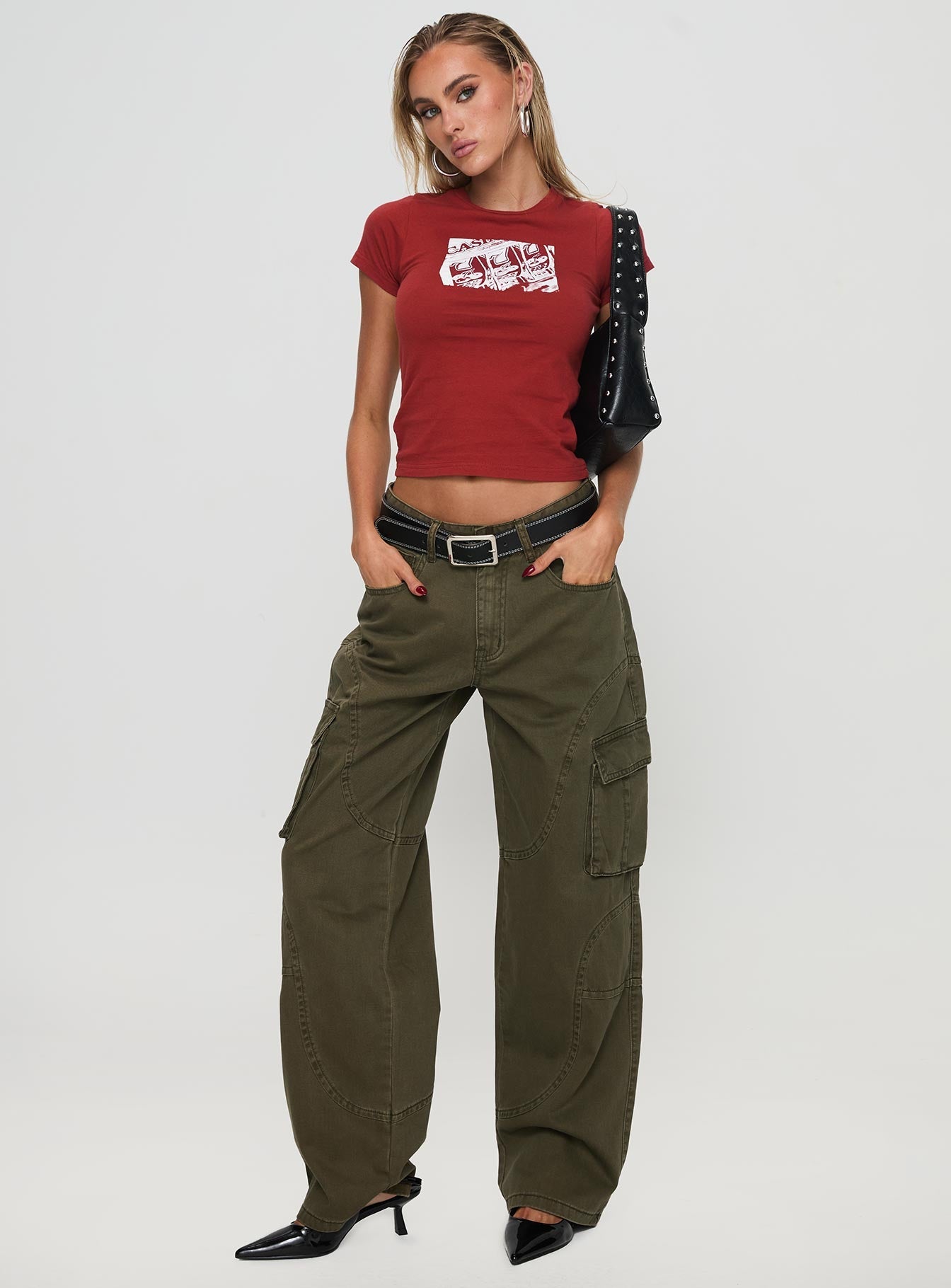 Ahstin Mid Rise Straight Leg Cargo Jeans Green Petite - Image 3