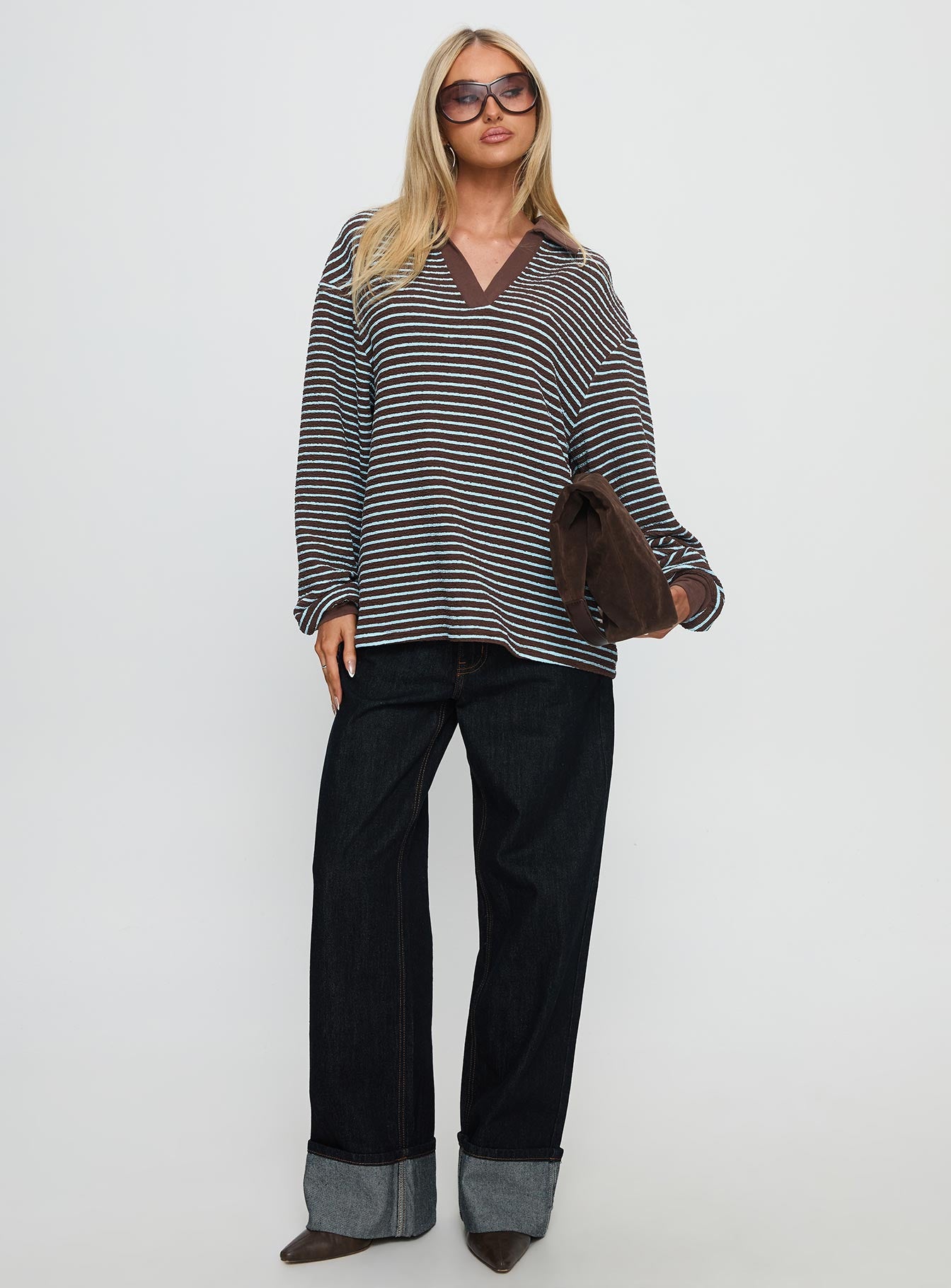 Rigbys Collared Jumper Brown / Blue Stripe - Image 3