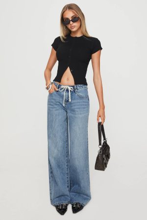 Mellowed Out Low Rise Straight Leg Jeans Mid Blue
