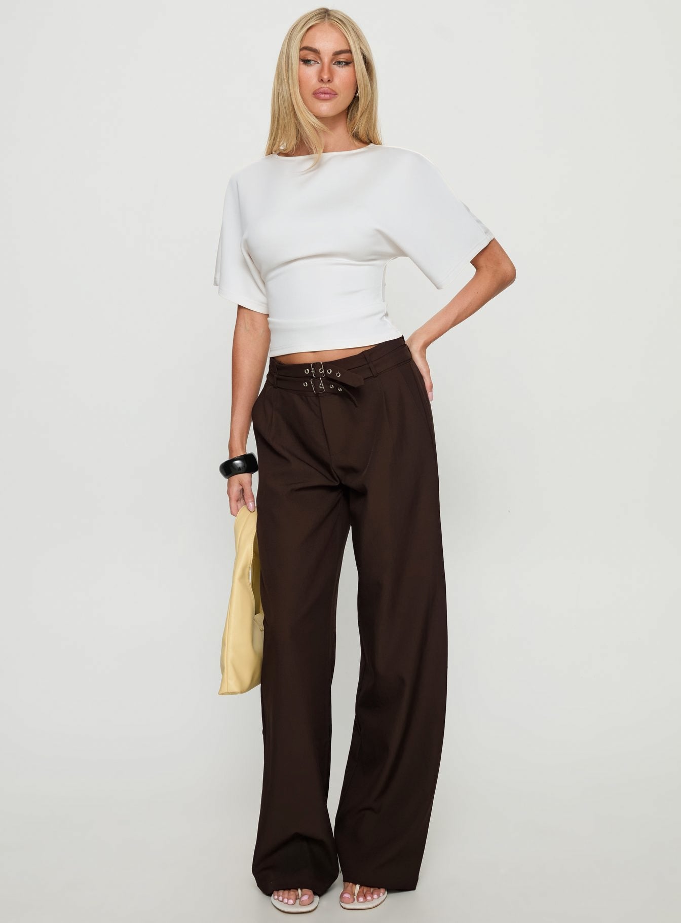 Wylma Belt Detail Tailored Pants Chocolate - Image 3
