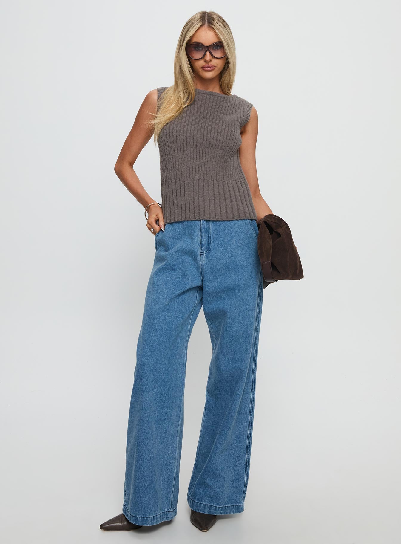 Peerless Ribbed Sleeveless Top Charcoal - Image 3