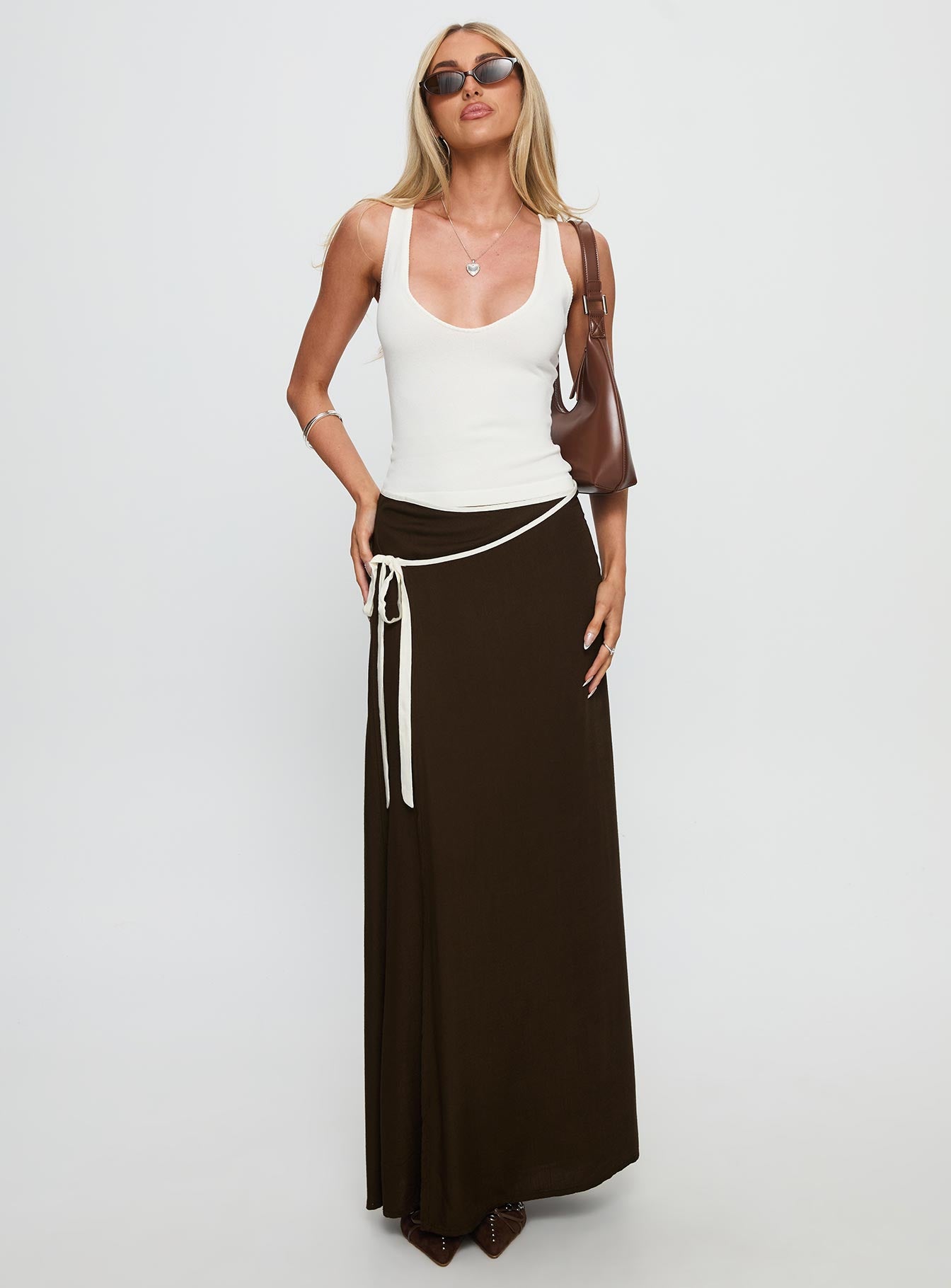 Keirah Contrast Wrap Maxi Skirt Chocolate / White - Image 3