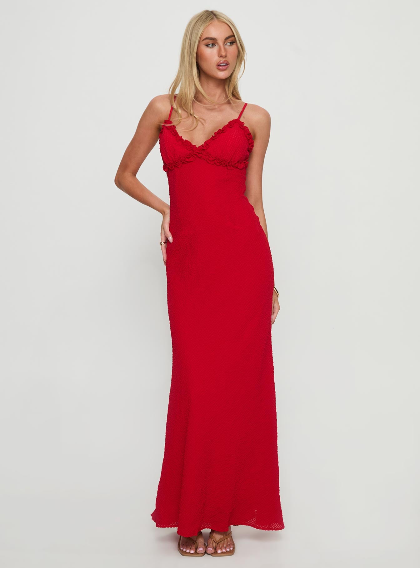 Willah Frill Trim Maxi Dress Red - Image 2