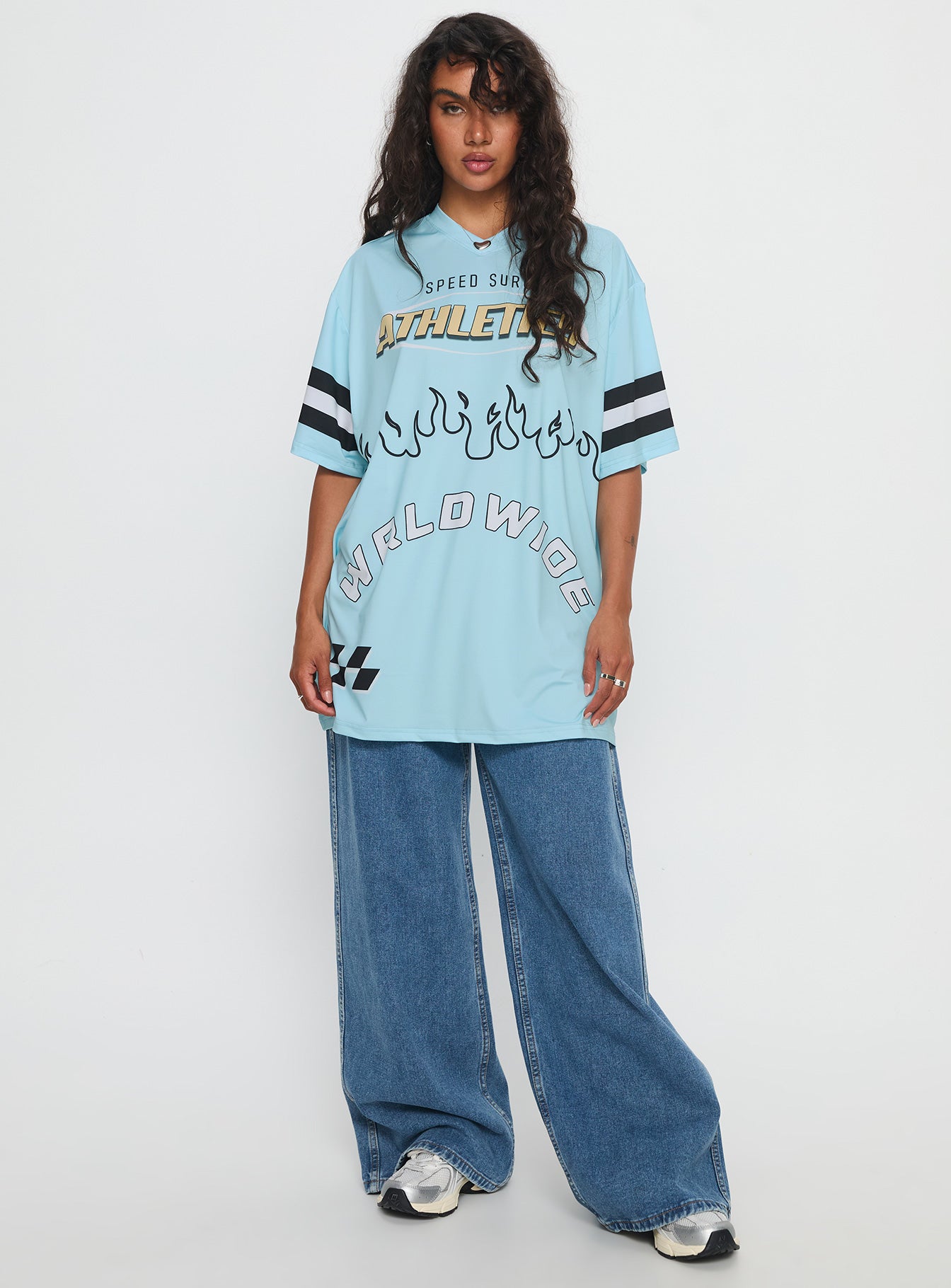 Moto Speedster Oversized Graphic Top Blue - Image 2