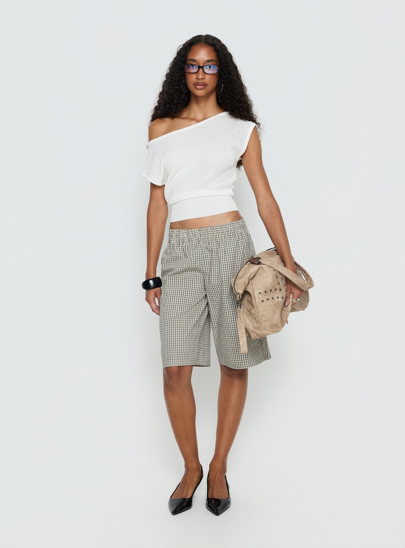 Cloud Tempo Boat Neck Cinched Knit Top White - Image 3