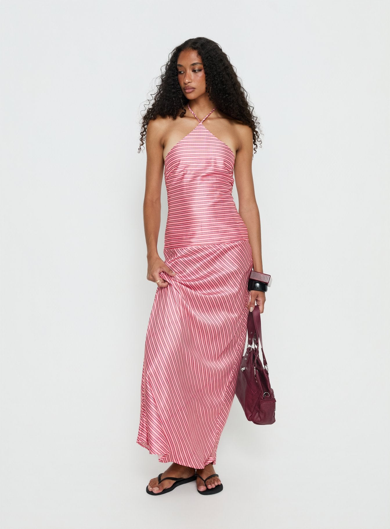 Bellamissimo Halter Maxi Dress Pink Stripe - Image 3