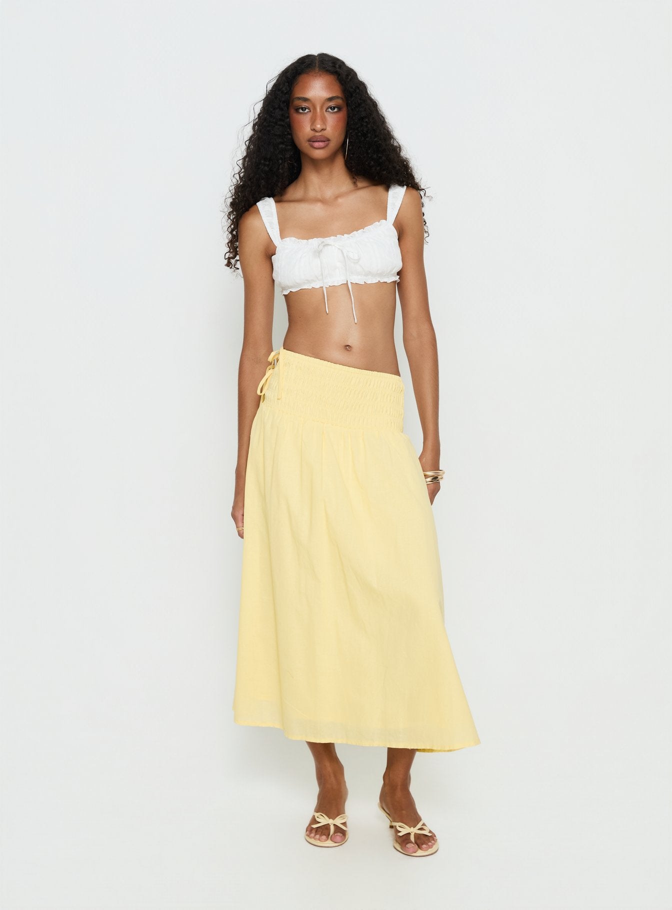Vence Ruched Maxi Skirt Lemon Yellow - Image 3