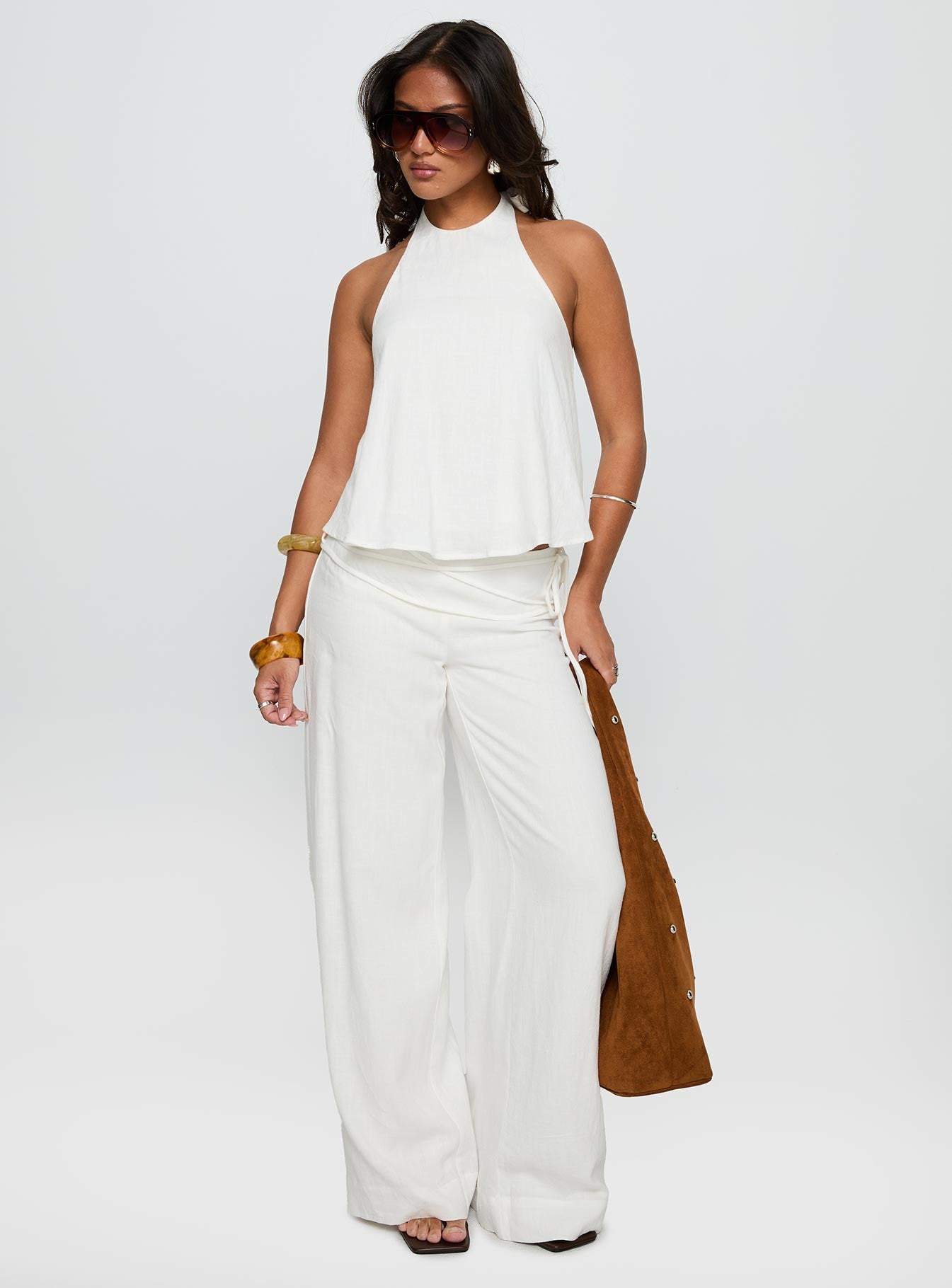 Silver Moon Linen Blend Tie Pants White - Image 3