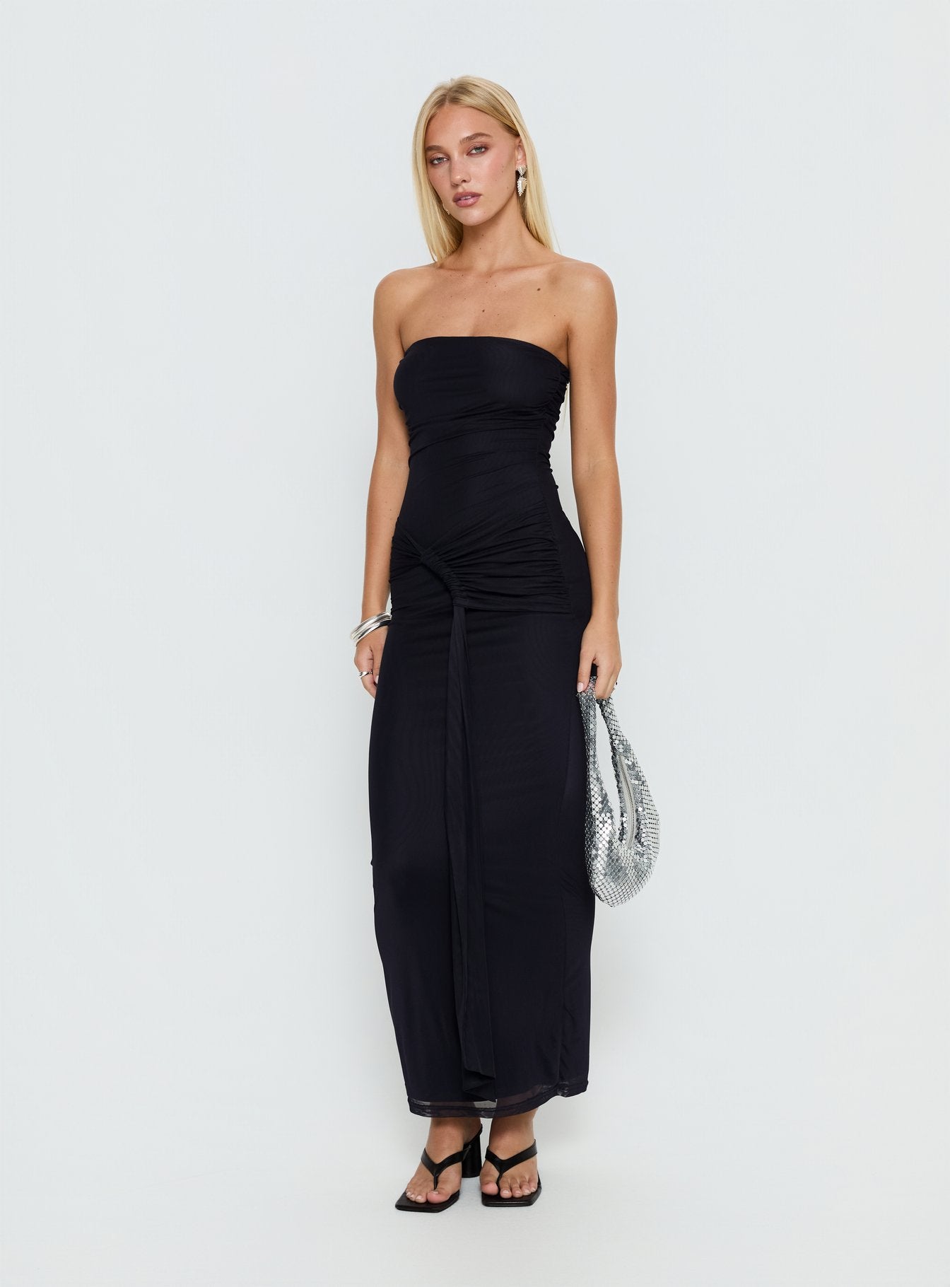 Senora Strapless Drape Maxi Dress Navy - Image 2