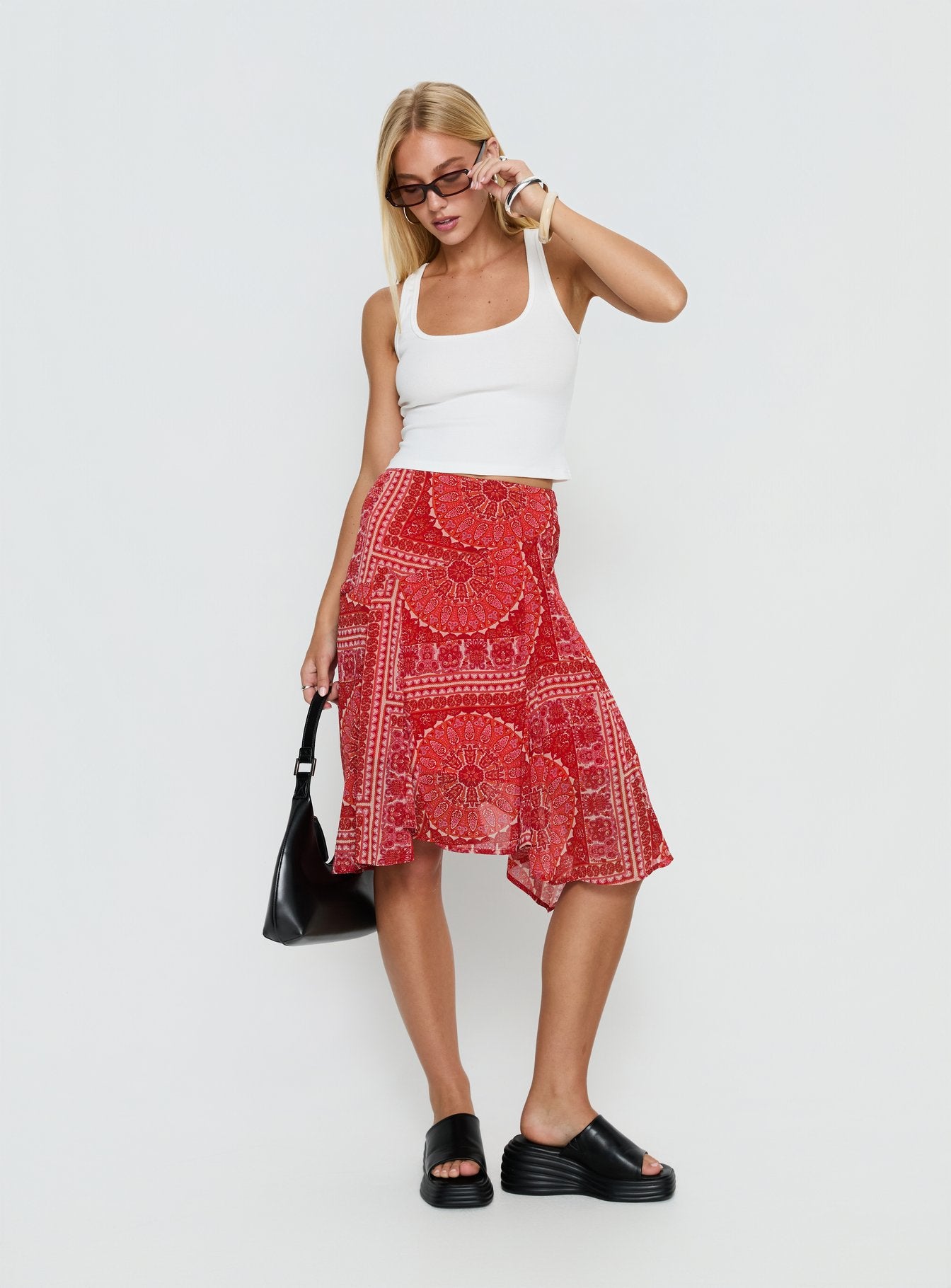 Raenah Asymmetrical Midi Skirt Red Paisley - Image 2