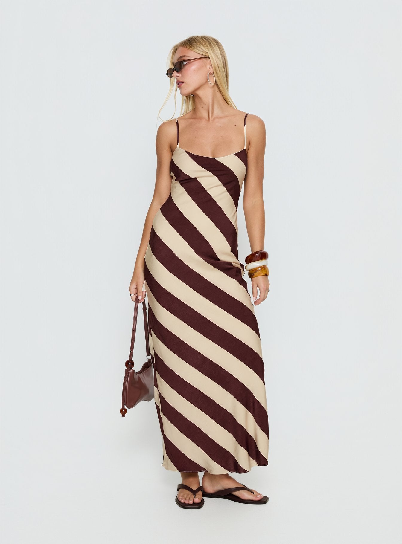 Rhodie Scoop Maxi Dress Brown / Cream Stripe - Image 3
