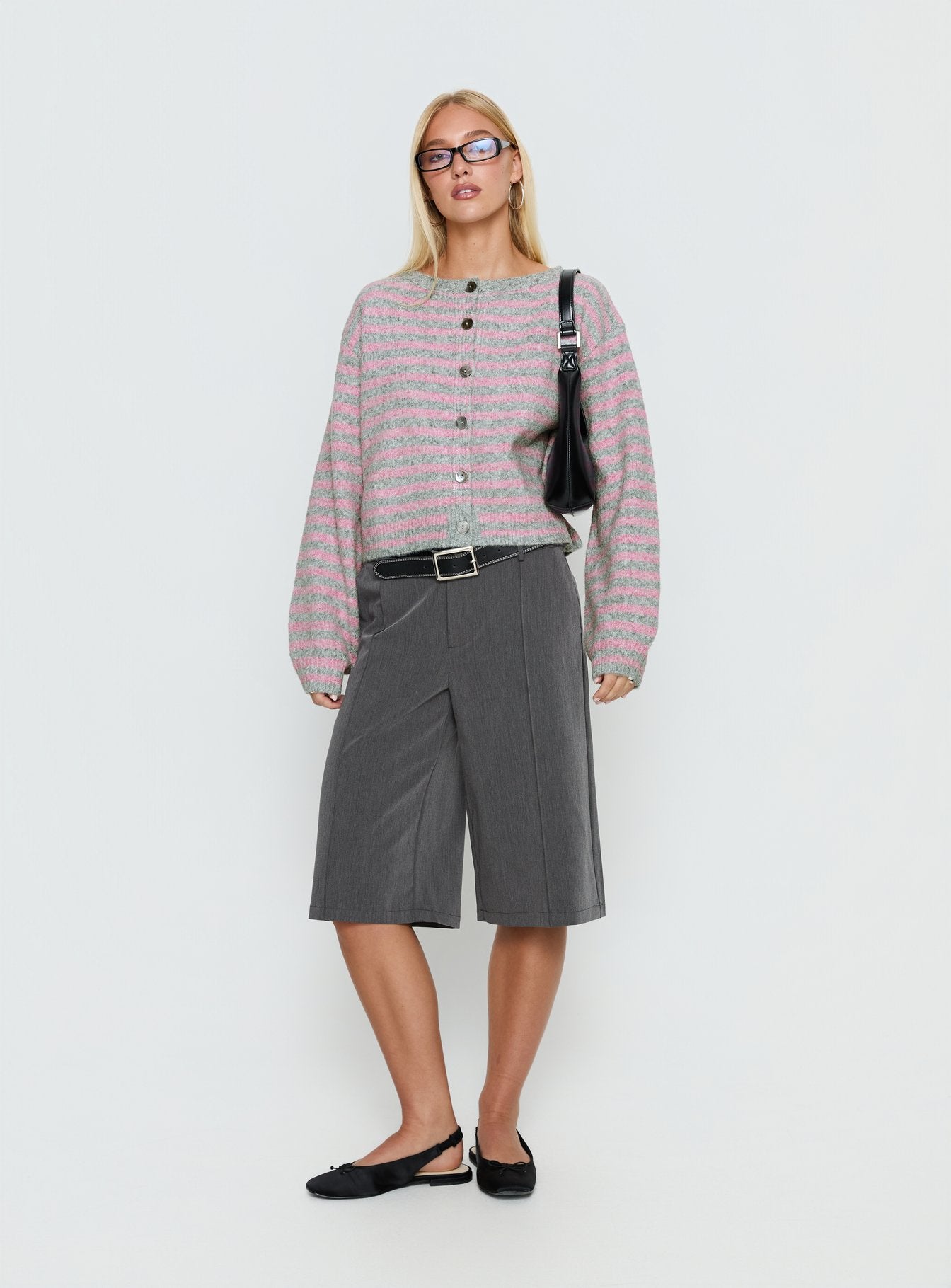 Raynna Button Up Cardigan Pink / Grey Stripe - Image 3