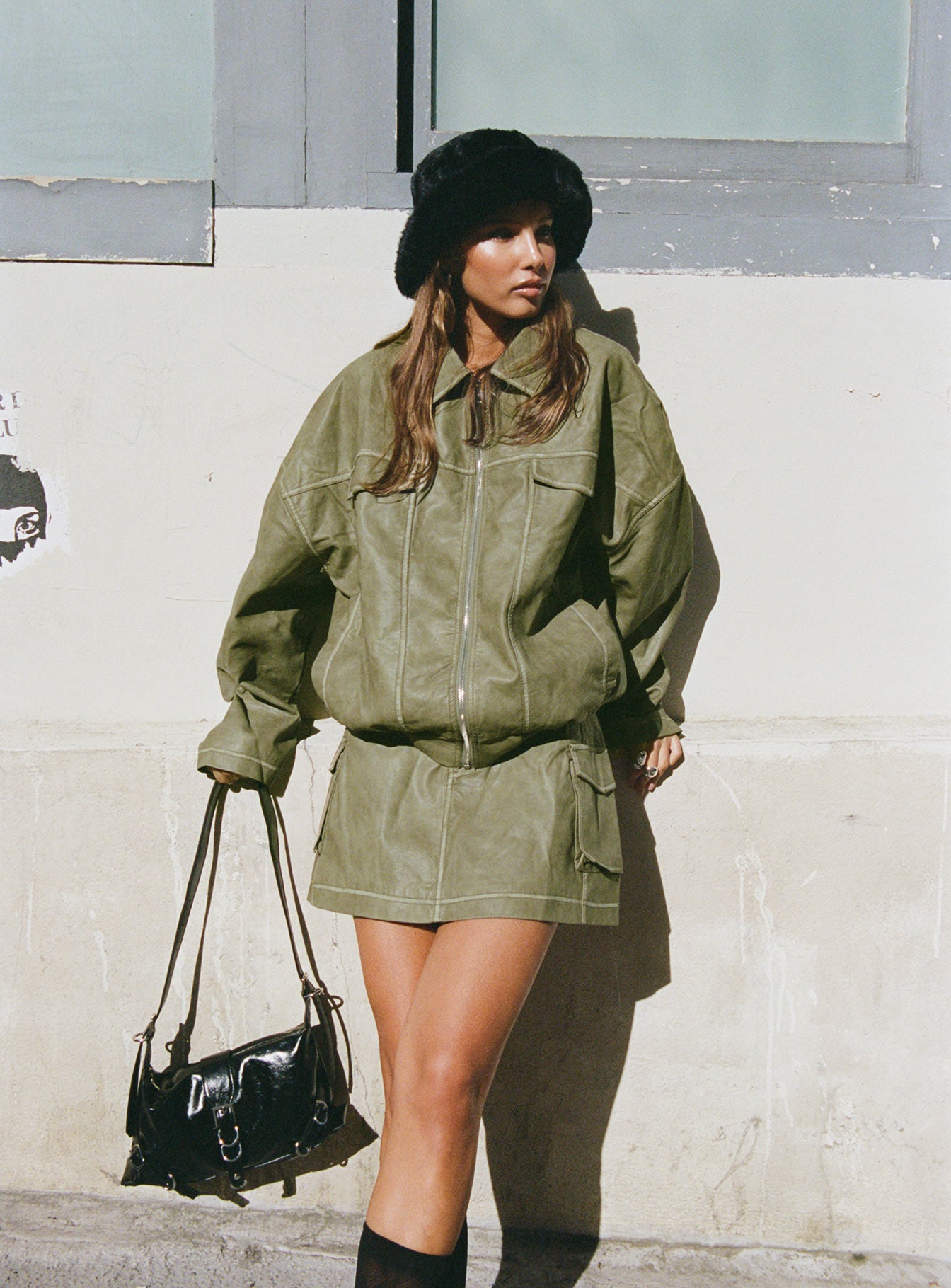 Tanza Faux Leather Jacket Washed Green - Image 3