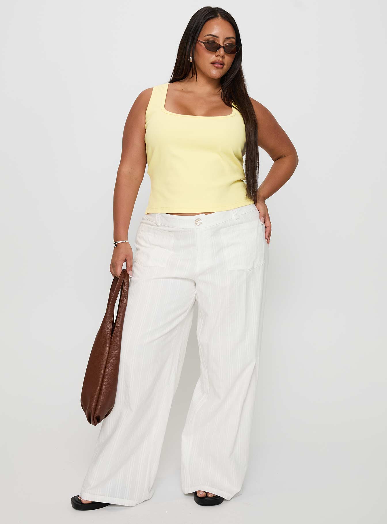 Baseline Square Neck Rib Tank Top Lemon Curve - Image 3