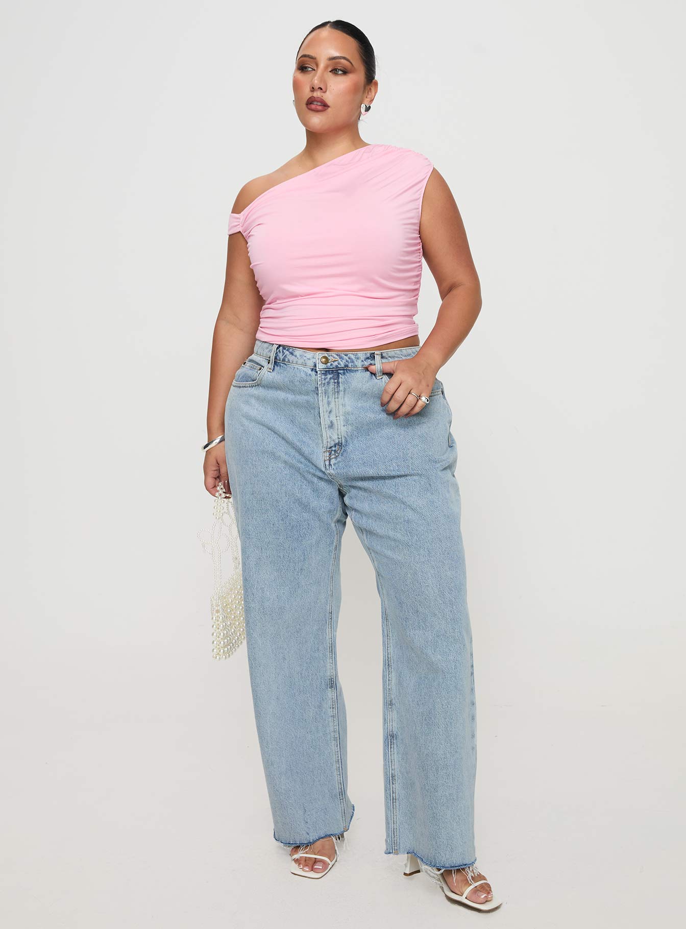 Fawcett High Rise Straight Leg Jeans Light Blue Wash Curve - Image 3