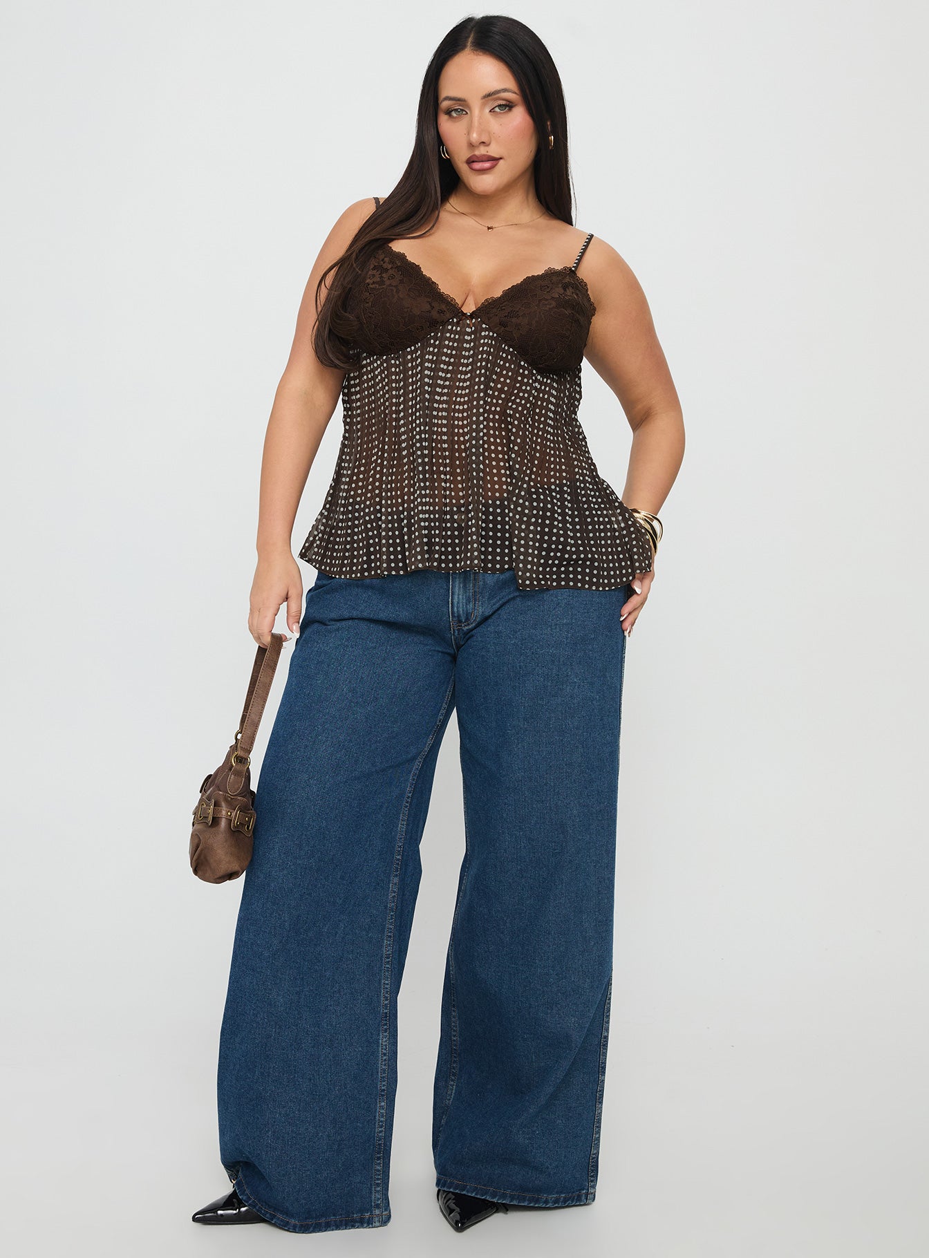 Zami Pleat Top Brown Polka Curve - Image 3