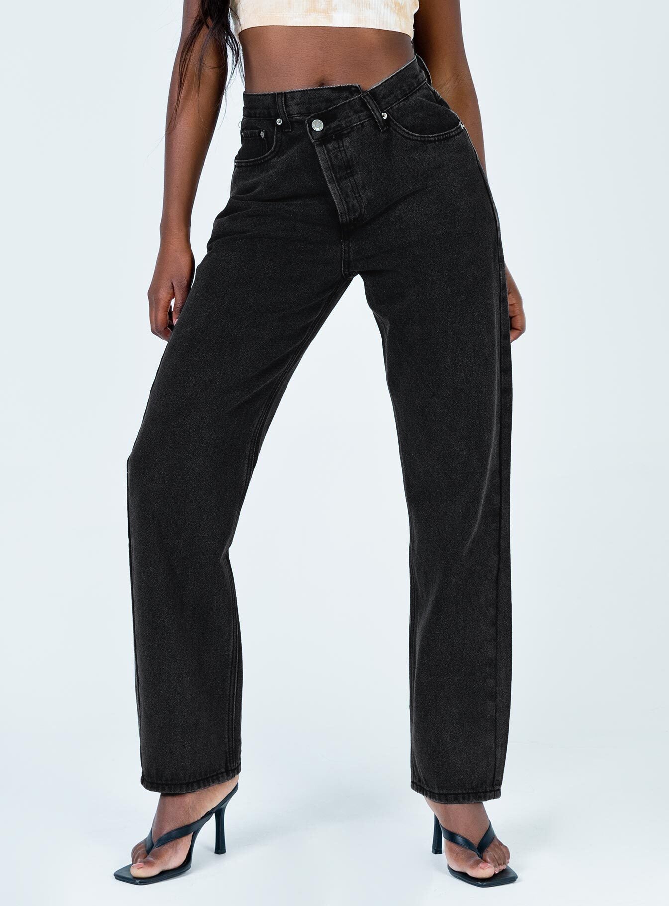Holly Asymmetric Straight Leg Jean Black Denim - Image 2
